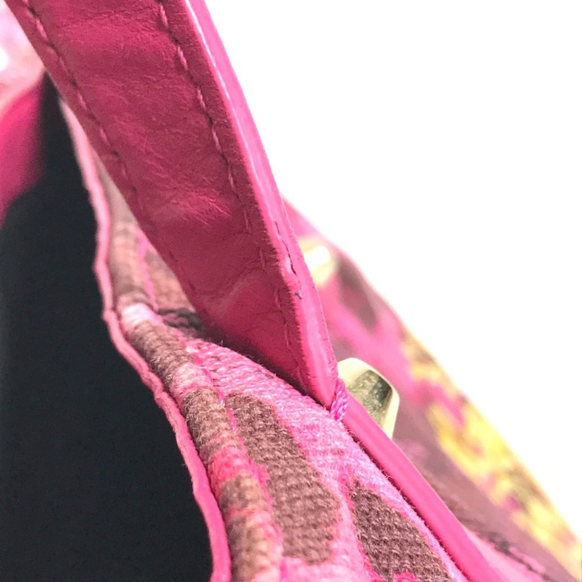 Versace Pink Yellow Leather Canvas Shoulder Bag Tote Bag (Pre-Owned)