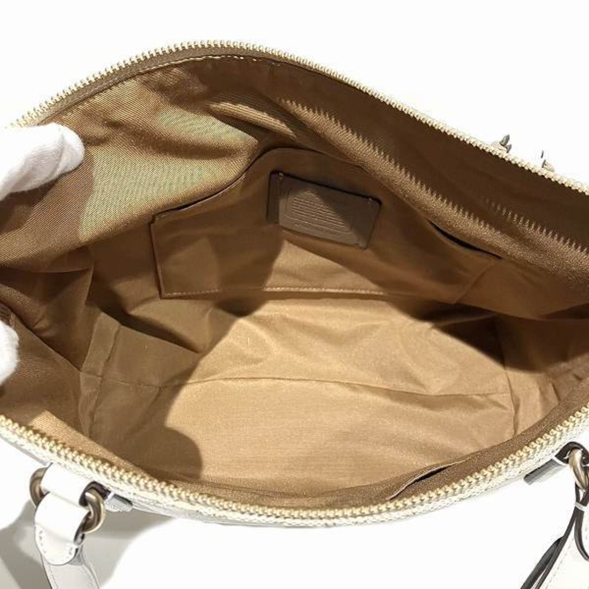 Coach Light Beige White Canvas Leather Tote Bag (Pre-Owned)