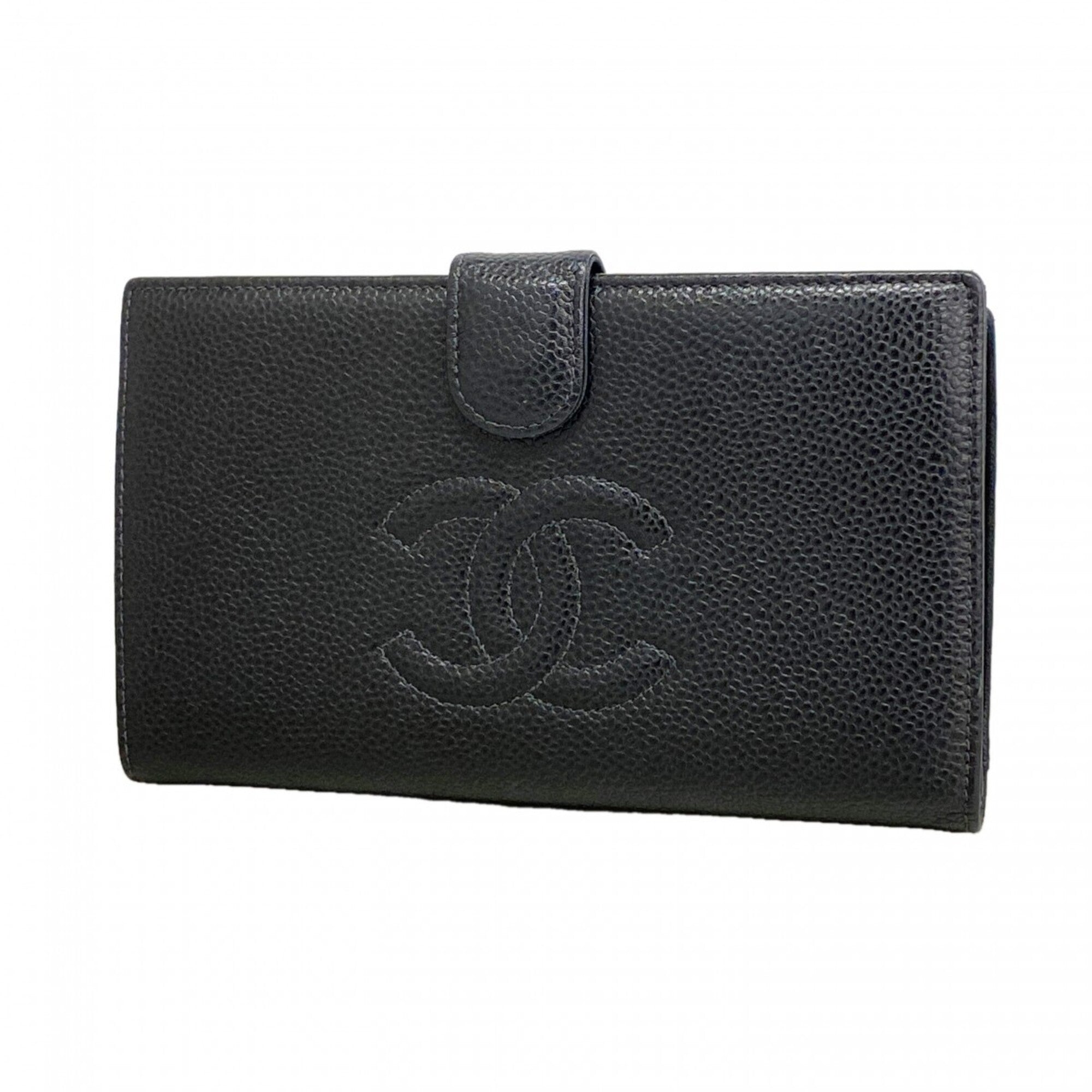 Chanel Black Grained Calfskin Long Wallet (Bi-Fold) (Pre-Owned)