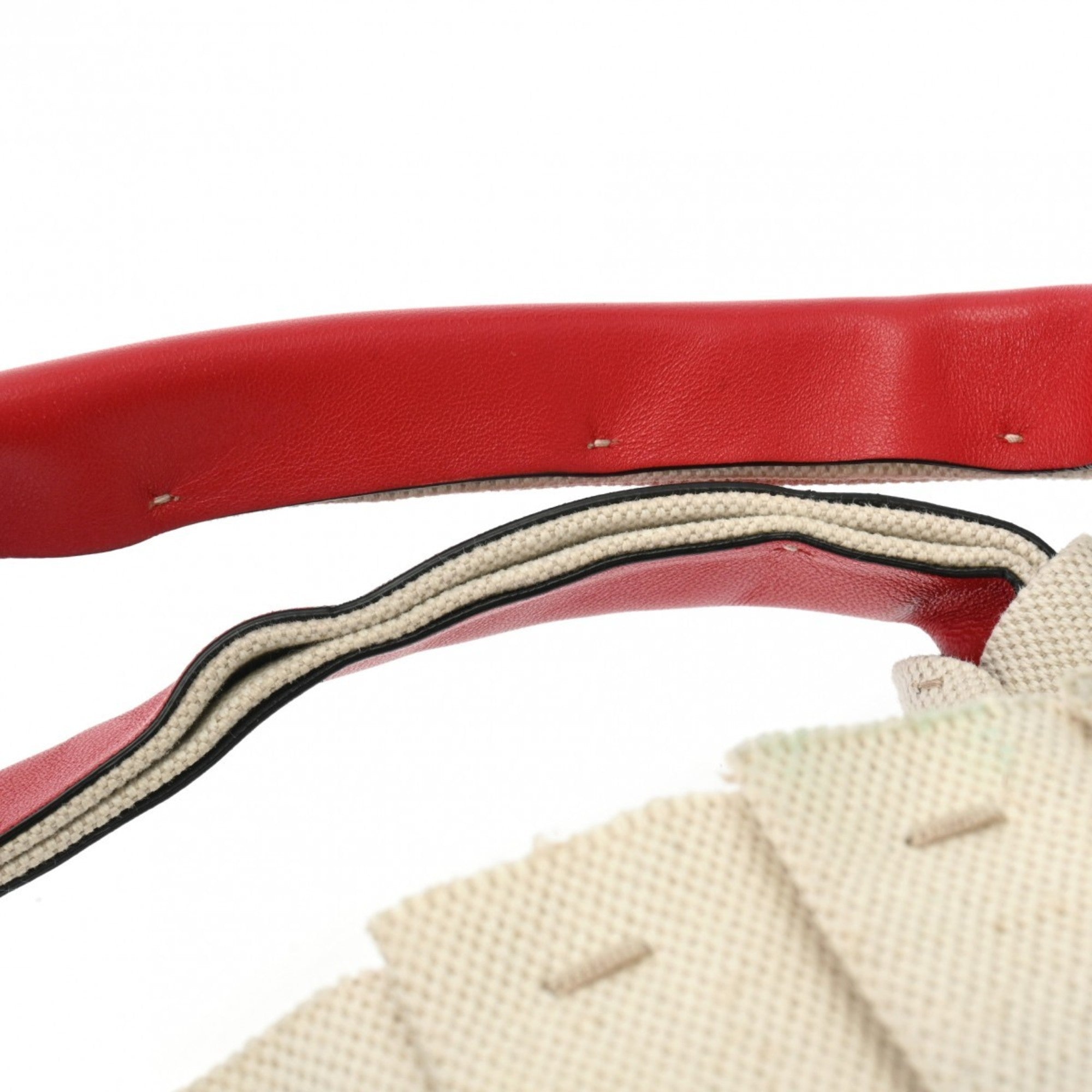 Valentino Red Color Leather Canvas Shoulder Bag (Pre-Owned)