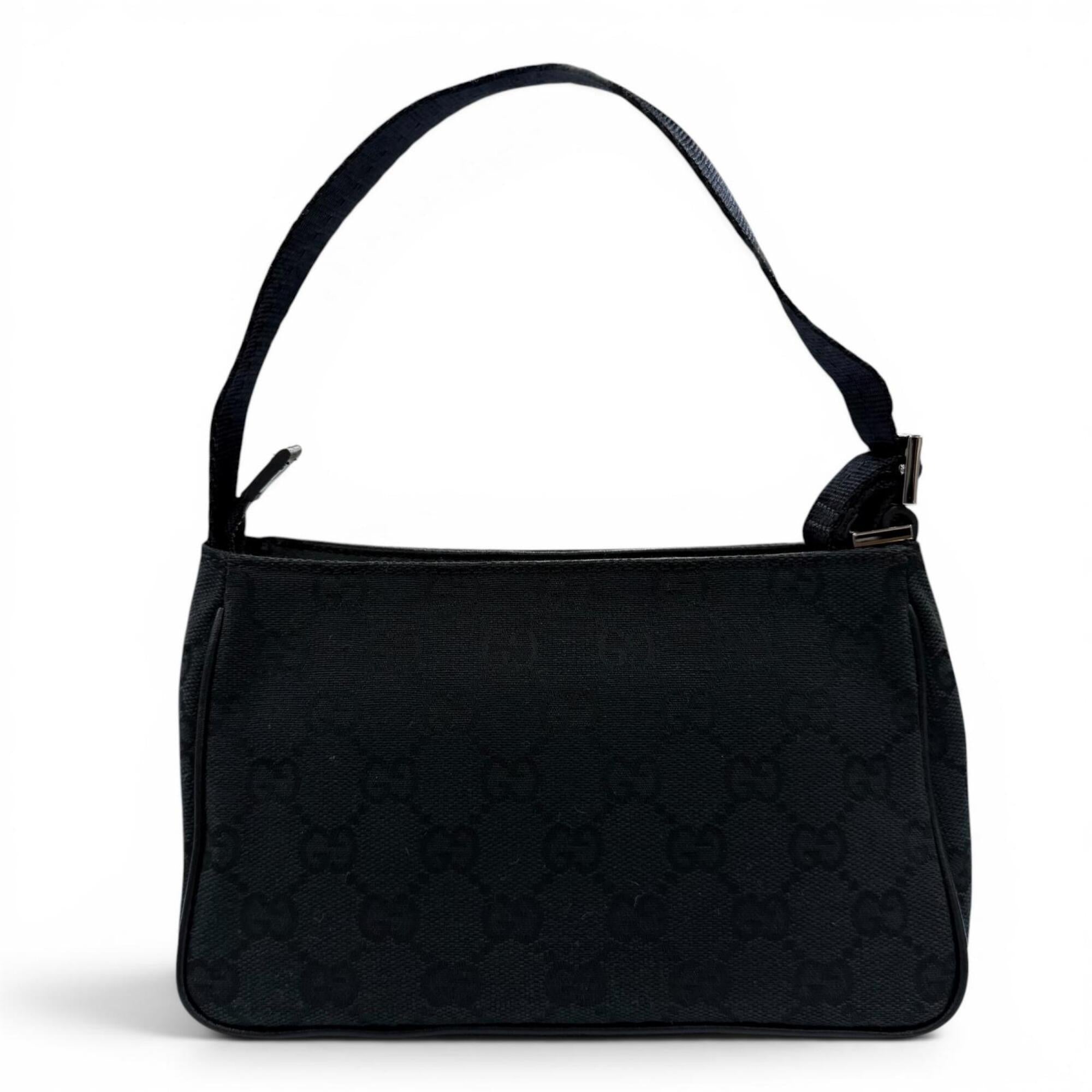 Gucci Black Gg Canvas Leather Handbag Pouch (Pre-Owned)
