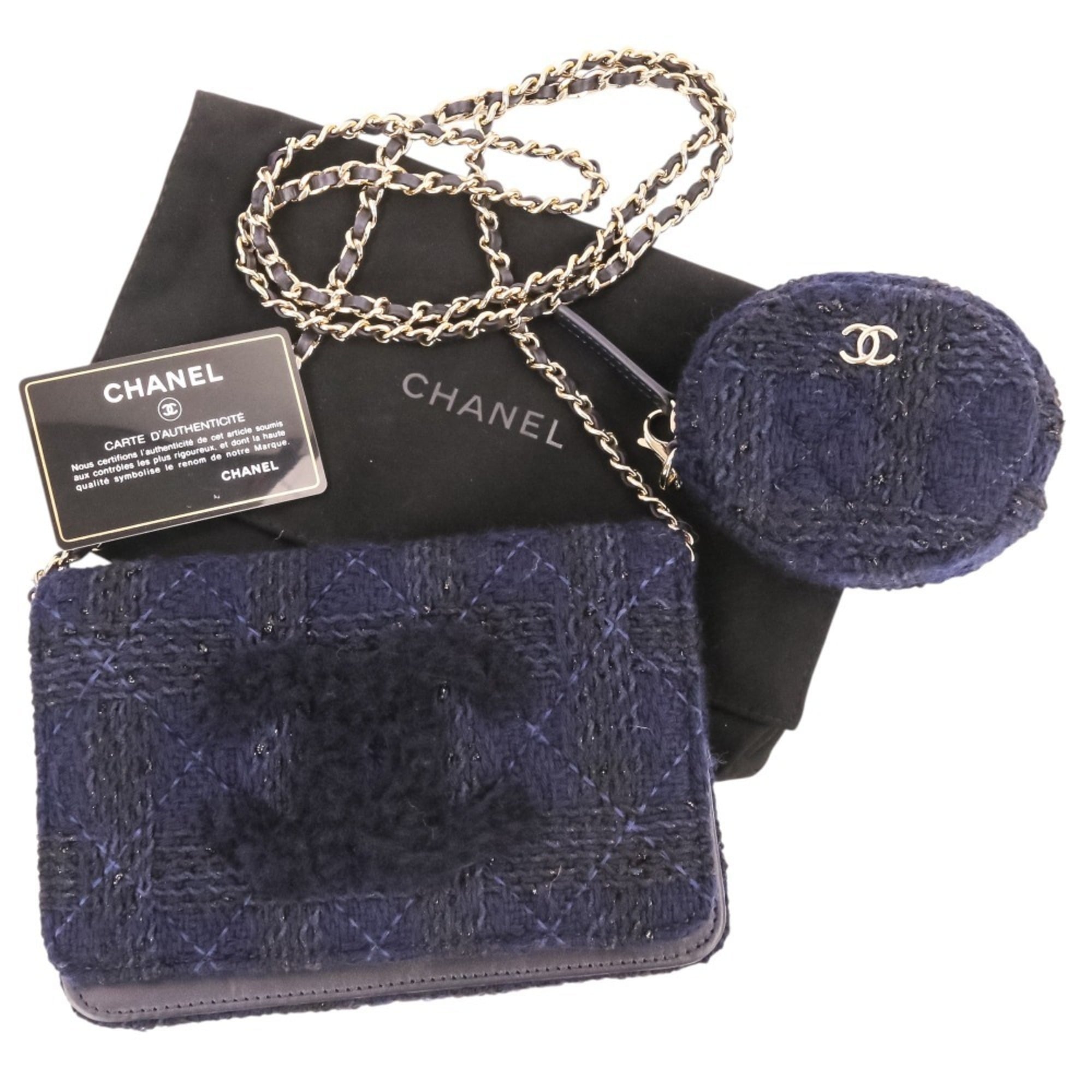 Chanel Matelasse Navy Tweed Handbag Pouch (Pre-Owned)