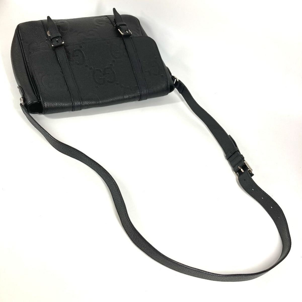 Gucci Black Leather Messenger Bag Shoulder Bag (Pre-Owned)