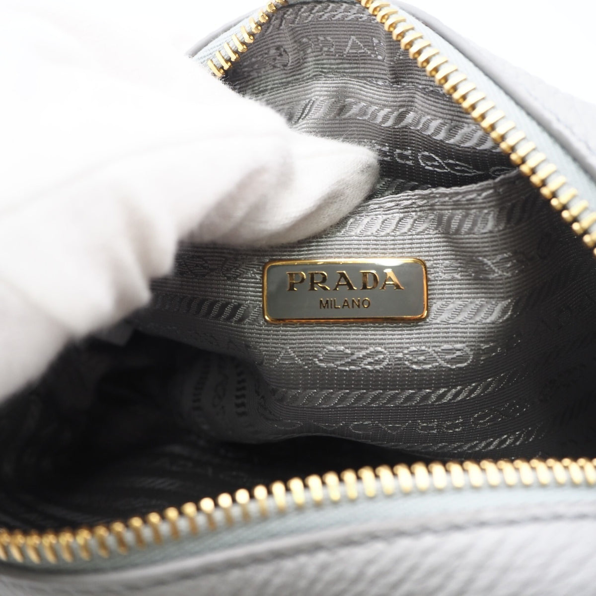 Prada Gray Leather Shoulder Bag (Pre-Owned)