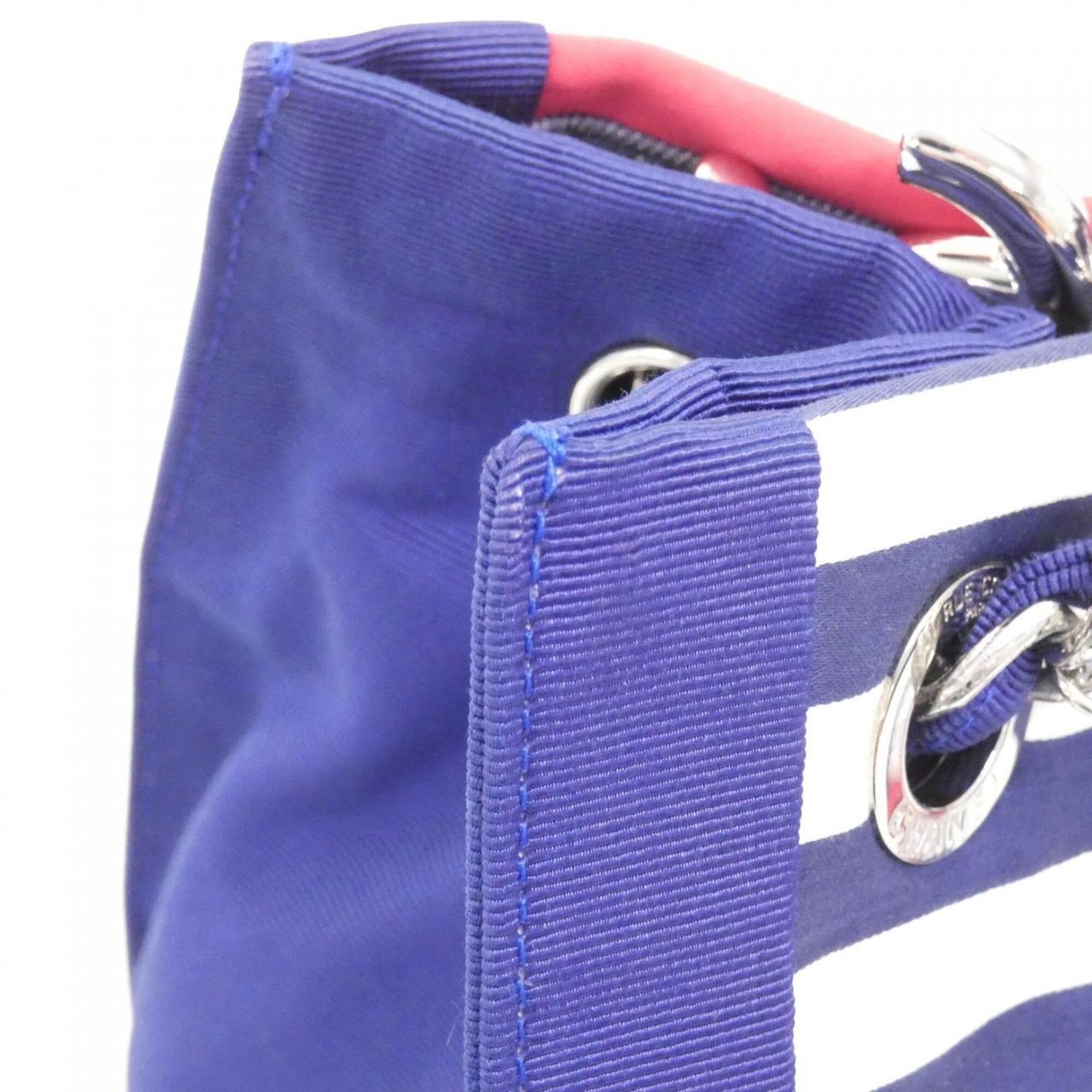 Chanel Blue Red Color White Canvas Handbag (Pre-Owned)