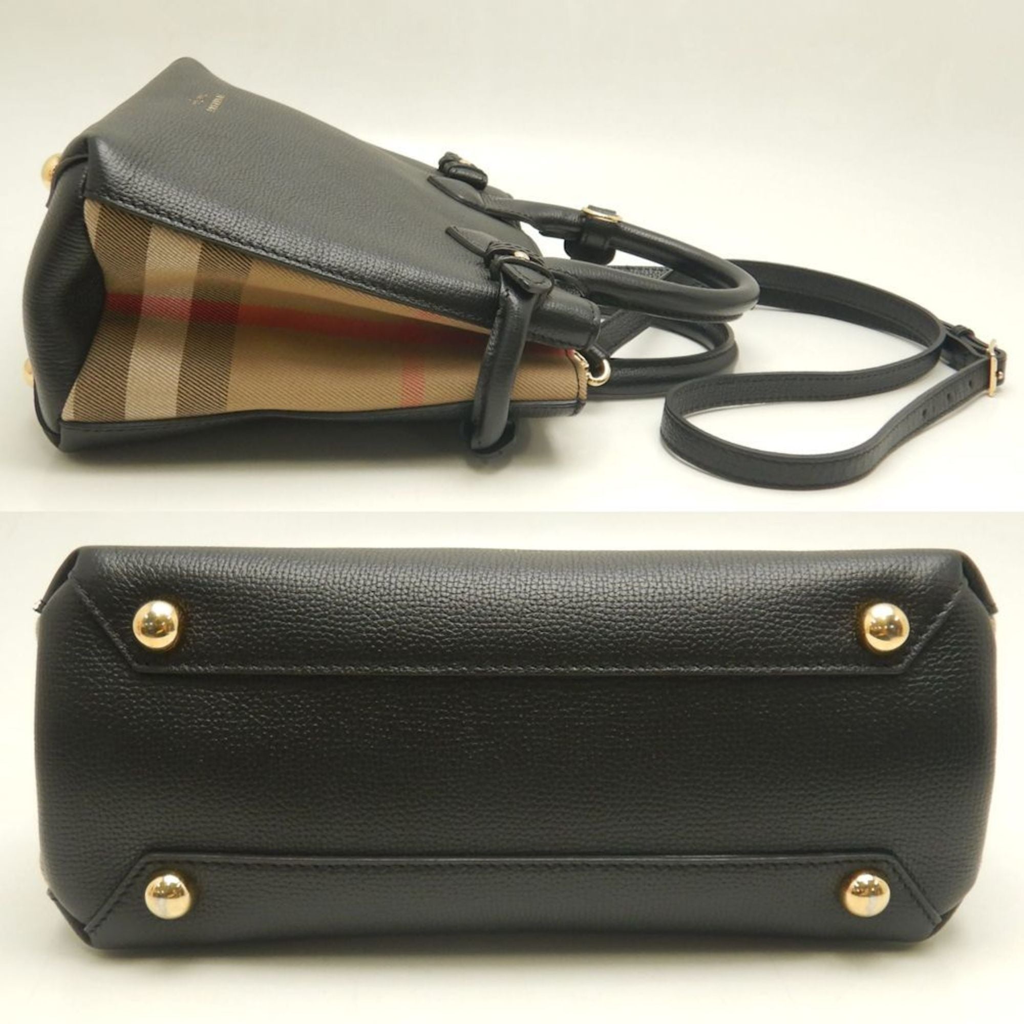 Burberry Black Leather Canvas Handbag (Pre-Owned)