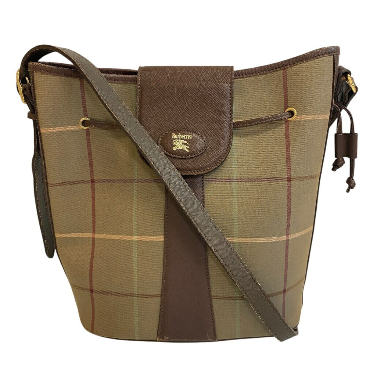 Burberry Burberrys Brown Green Khaki Canvas Shoulder Bag (Pre-Owned)