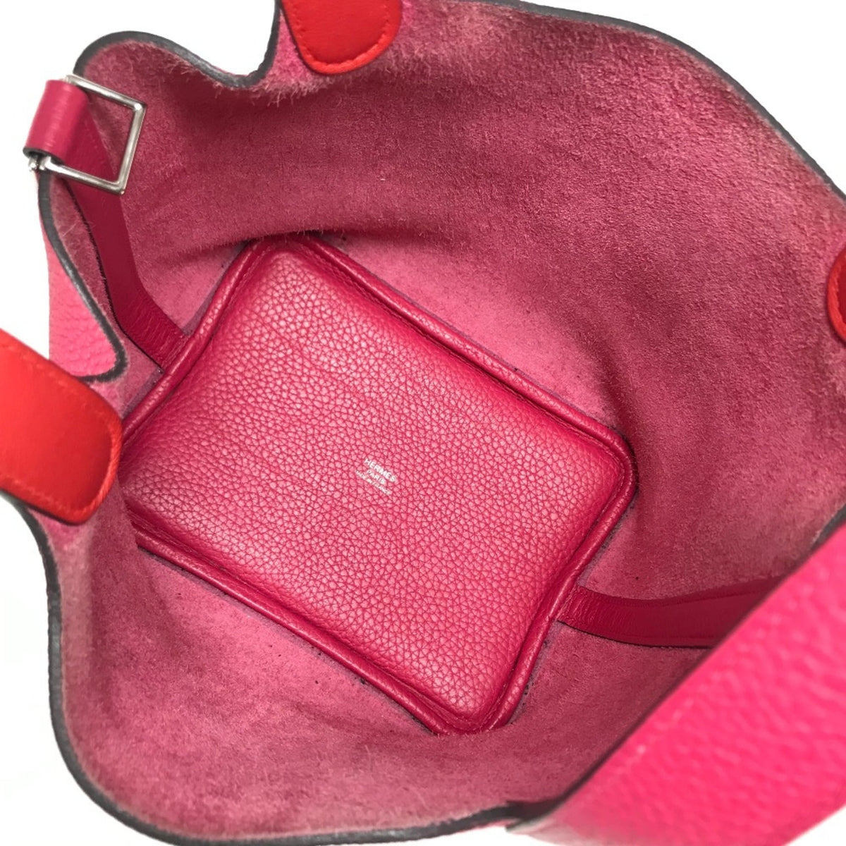 Hermes Pink Red Color Taurillon Clemence Leather Handbag (Pre-Owned)
