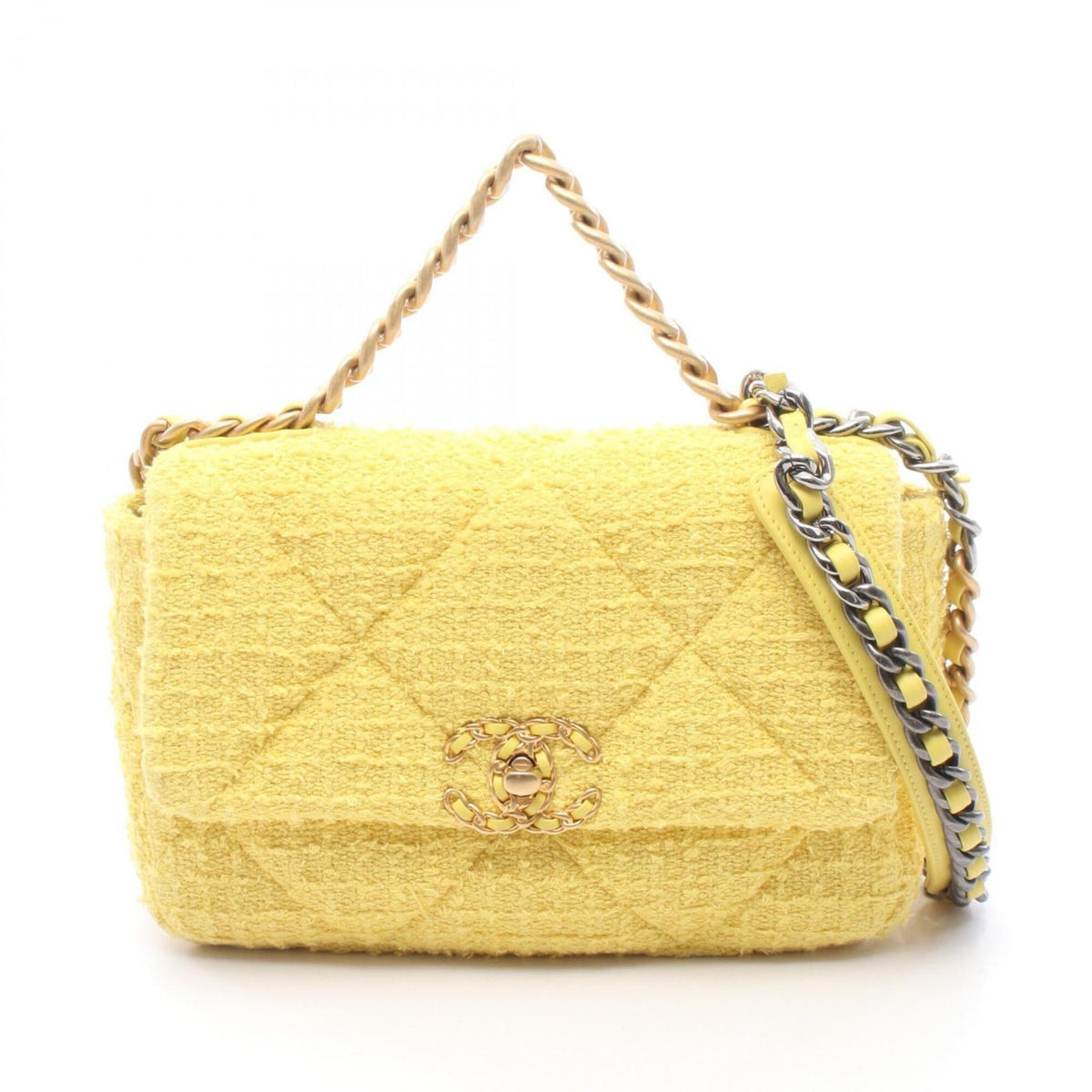 Chanel Yellow Fabric Handbag Shoulder Bag (Pre-Owned)