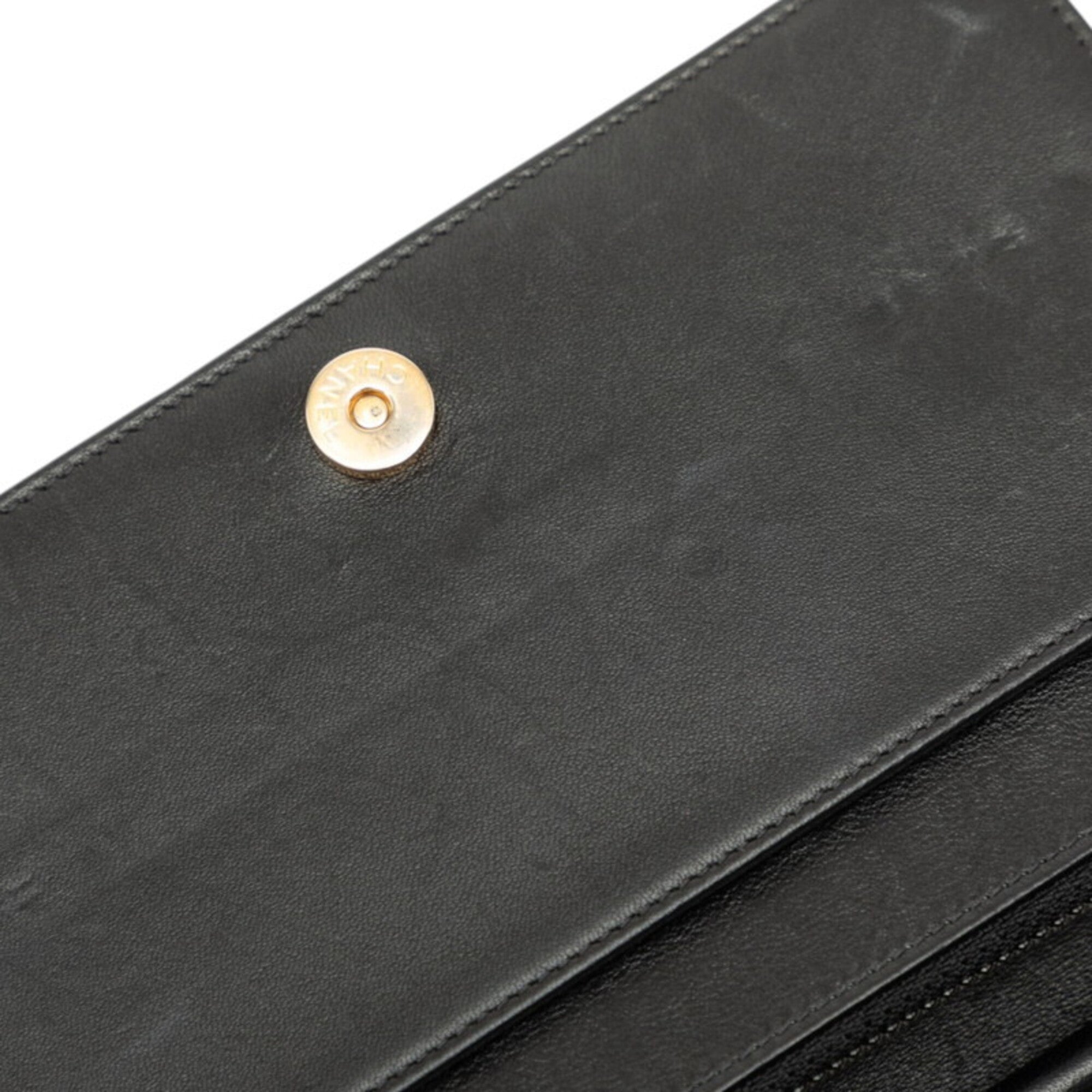 Chanel Boy Chanel Black Leather Chain/Shoulder Wallet (Pre-Owned)