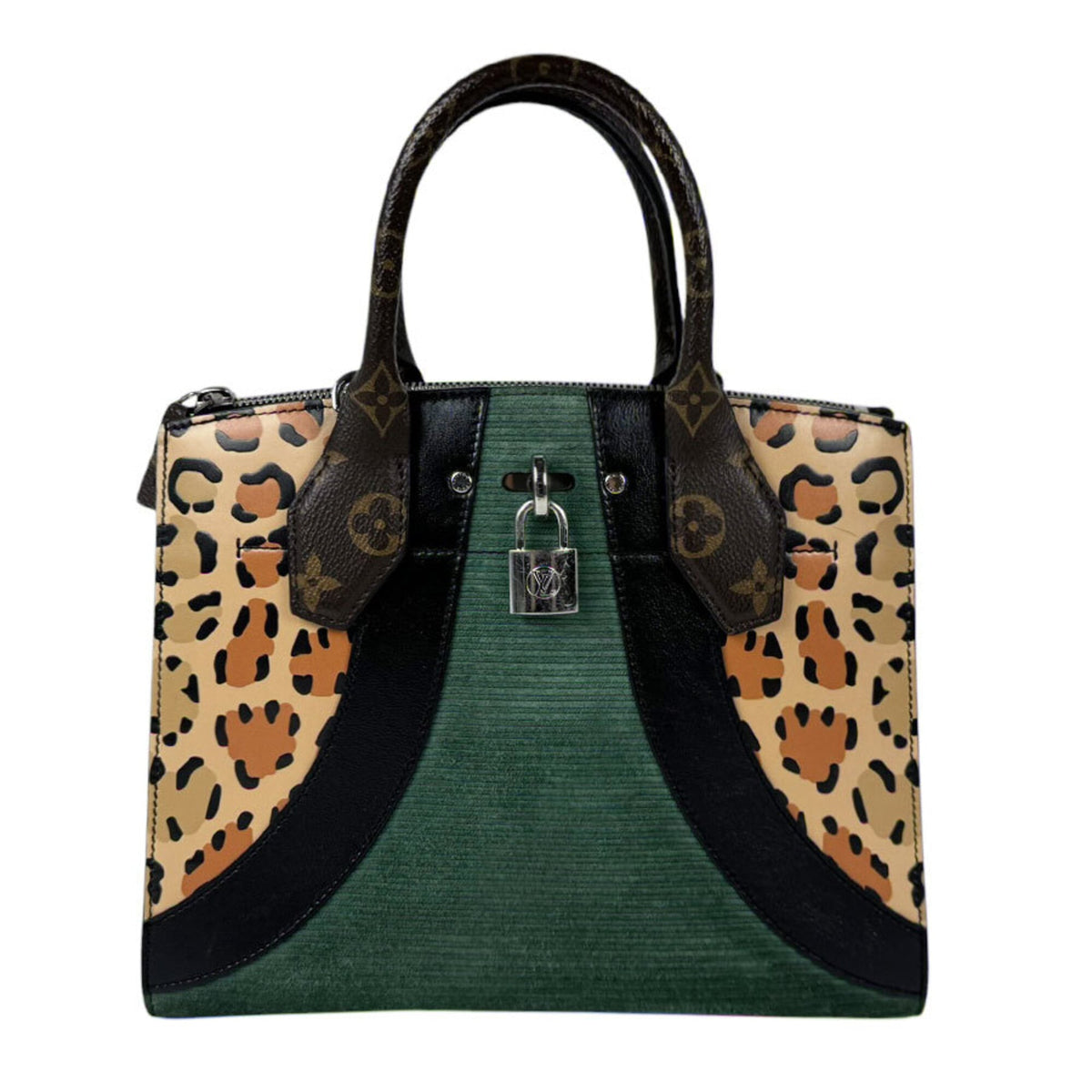 Louis Vuitton Brown Green Monogram Monogram Leather Suede Handbag Shoulder Bag (Pre-Owned)