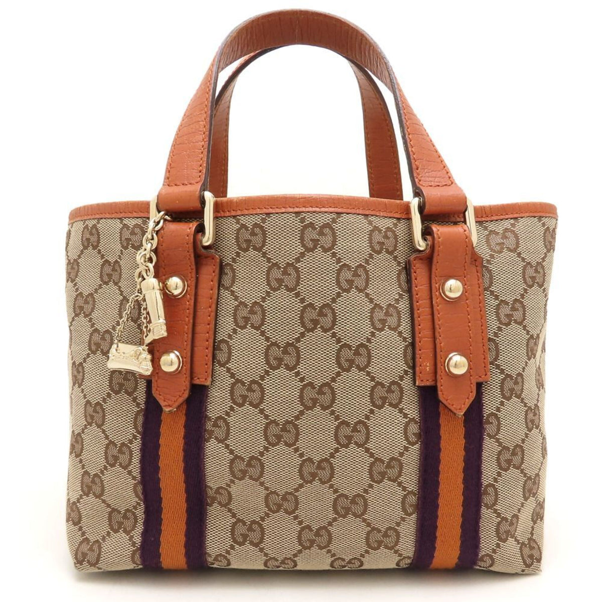 Gucci Sherry Line Beige Orange Purple Gg Canvas Leather Handbag (Pre-Owned)