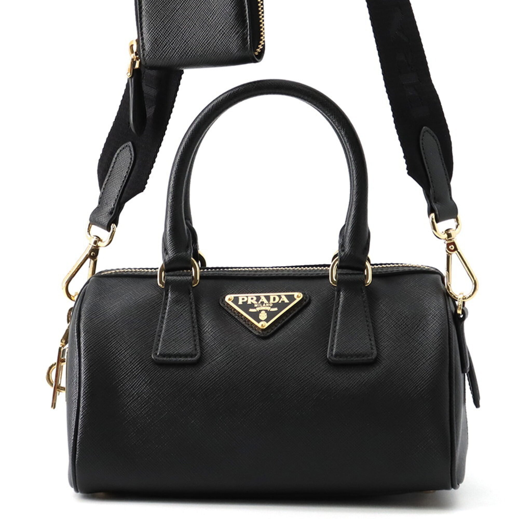 Prada Black Leather Boston Bag Handbag (Pre-Owned)