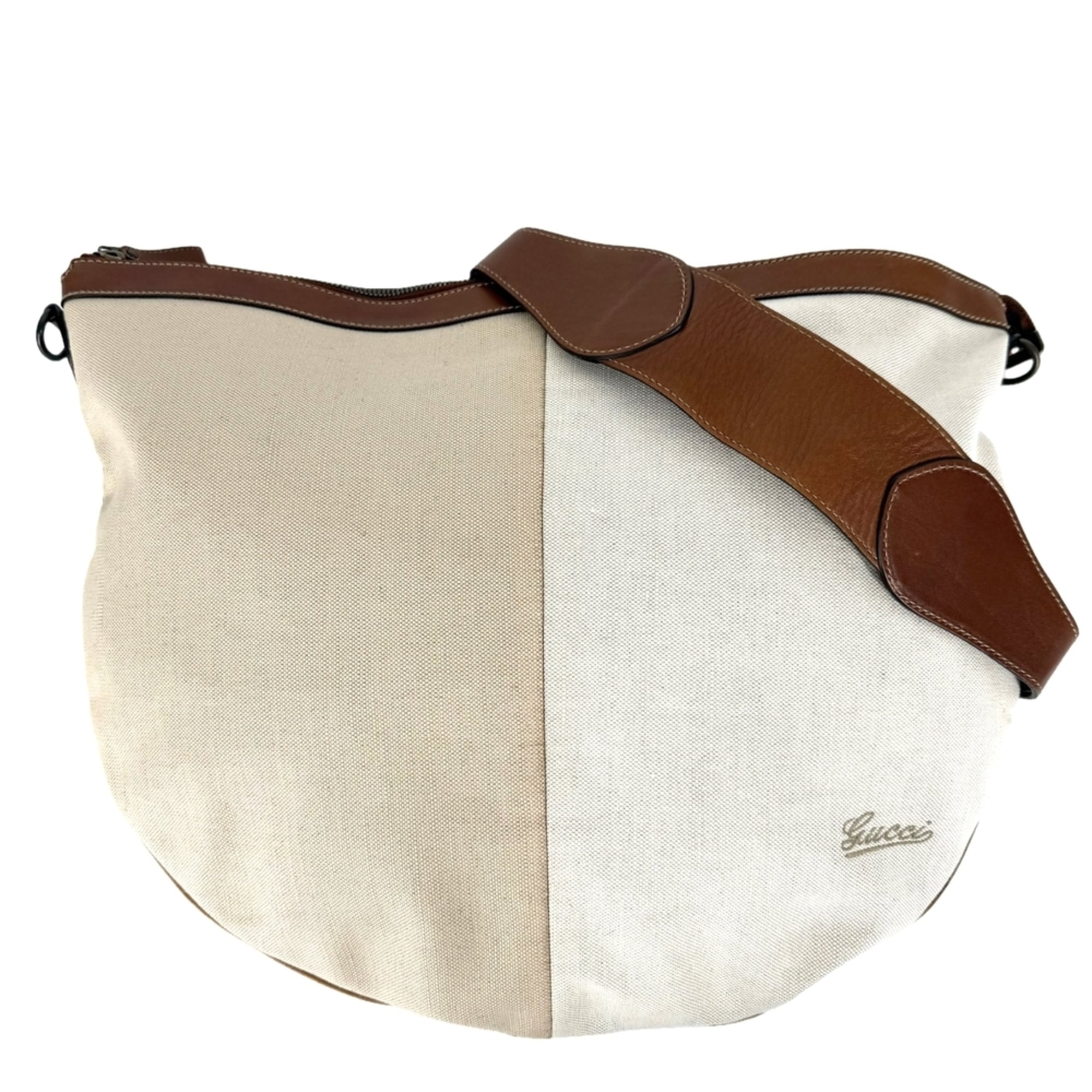 Gucci Beige Beige Brown Brown White Canvas Leather Shoulder Bag (Pre-Owned)