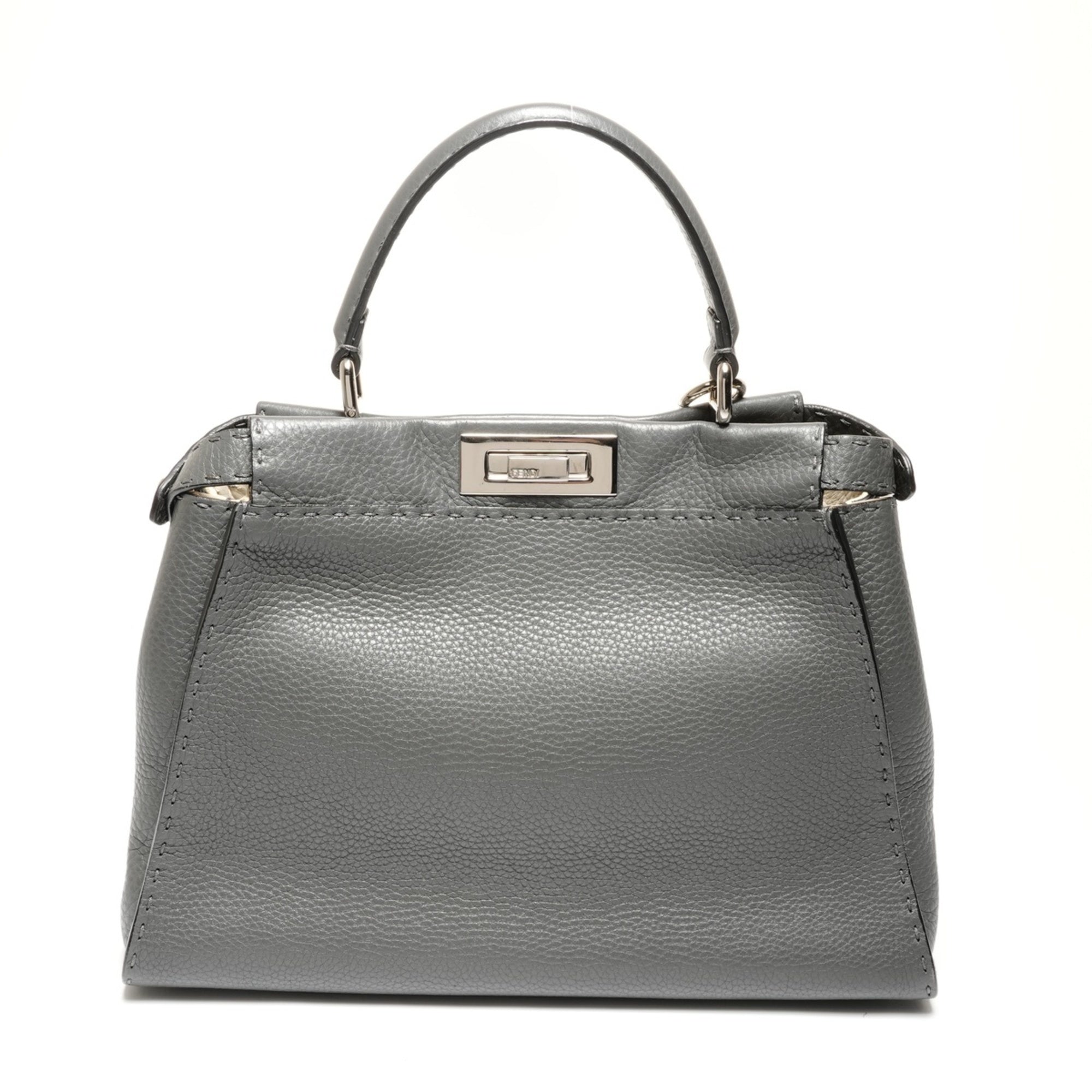 Fendi Peekaboo Gray Leather Handbag (Pre-Owned)
