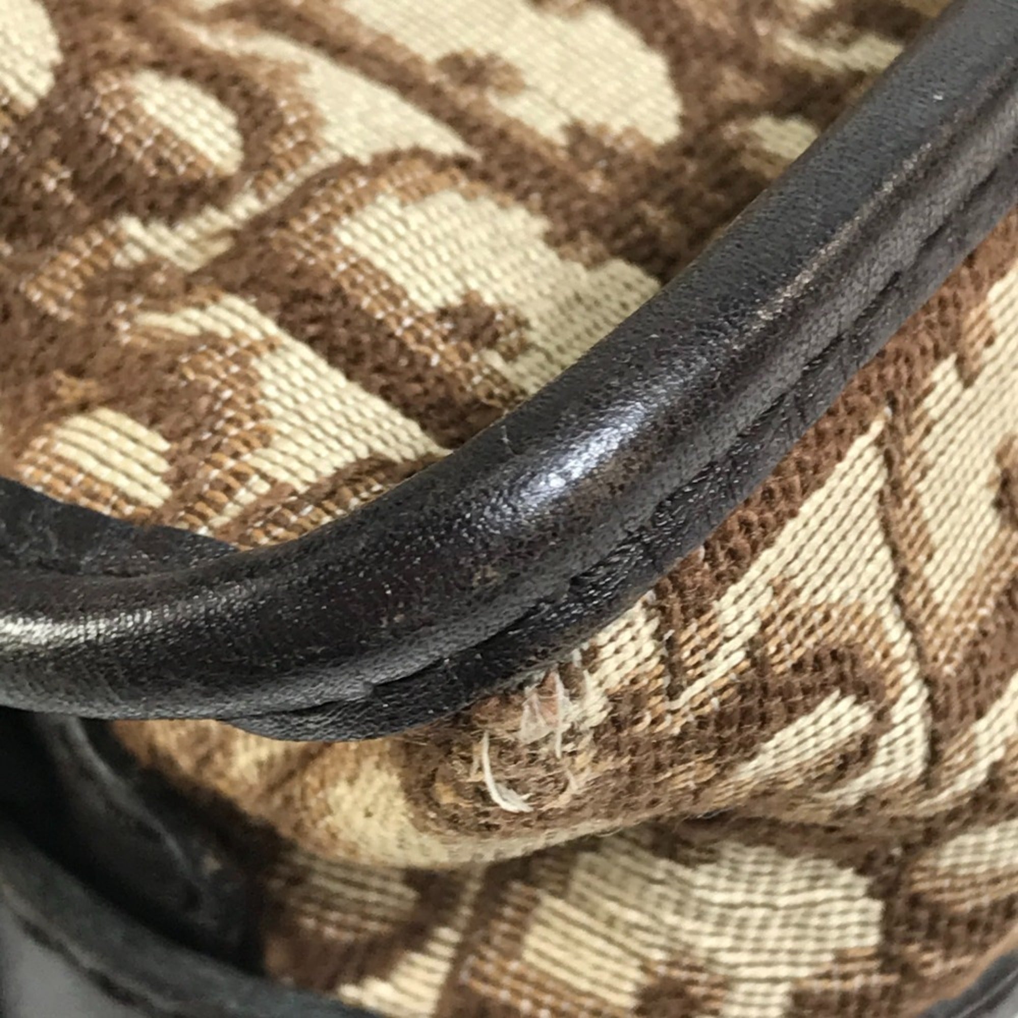 Christian Dior Beige Brown Leather Canvas Shoulder Bag (Pre-Owned)