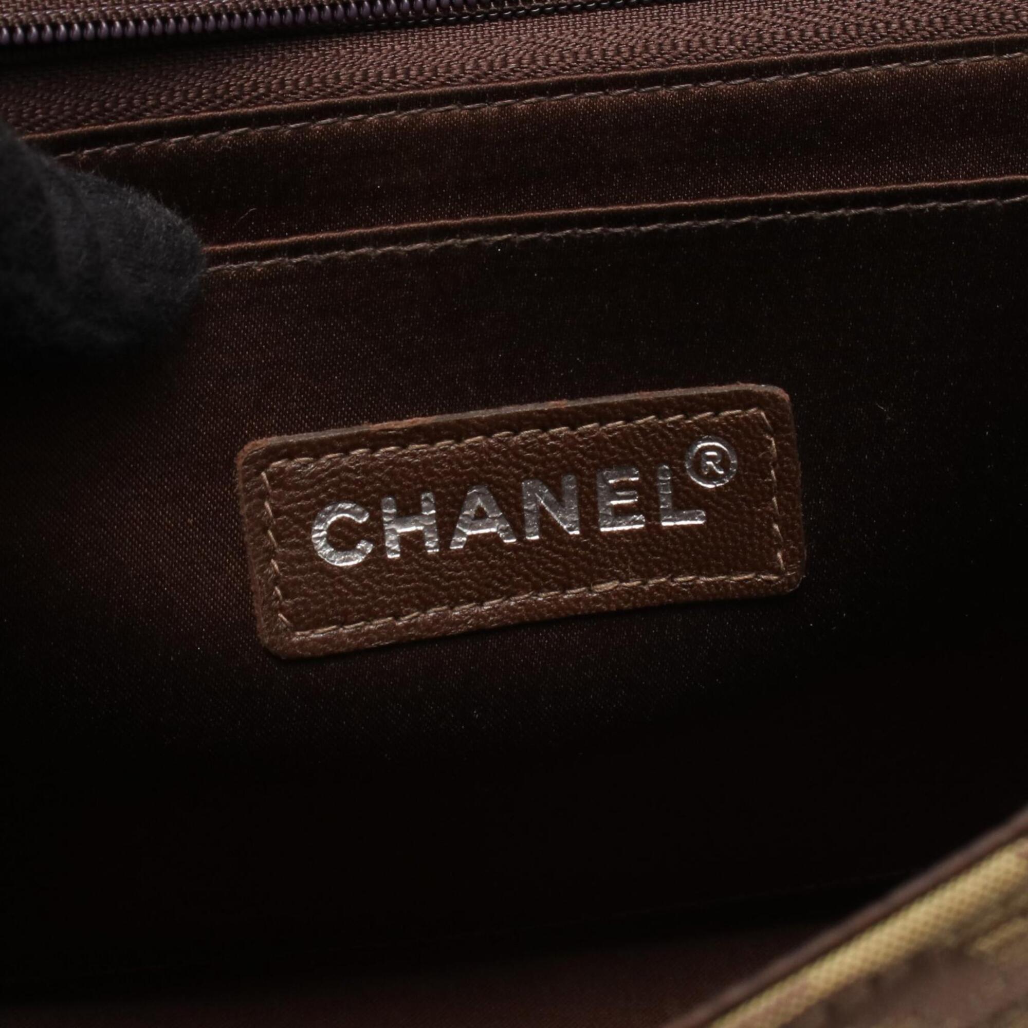 Chanel Khaki Leather Nylon Canvas Handbag Shoulder Bag (Pre-Owned)