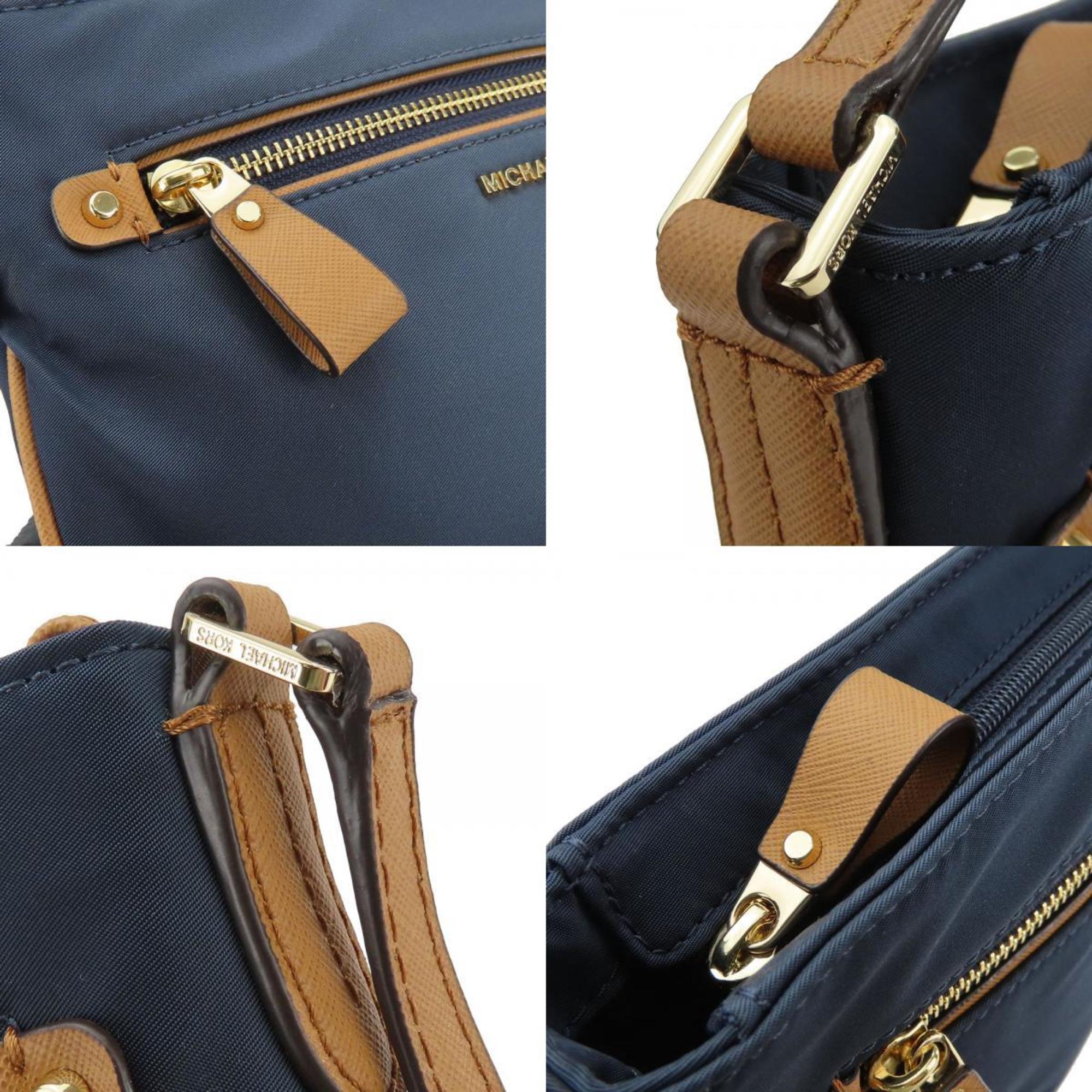 Michael Kors Brown Navy Nylon Leather Shoulder Bag (Pre-Owned)