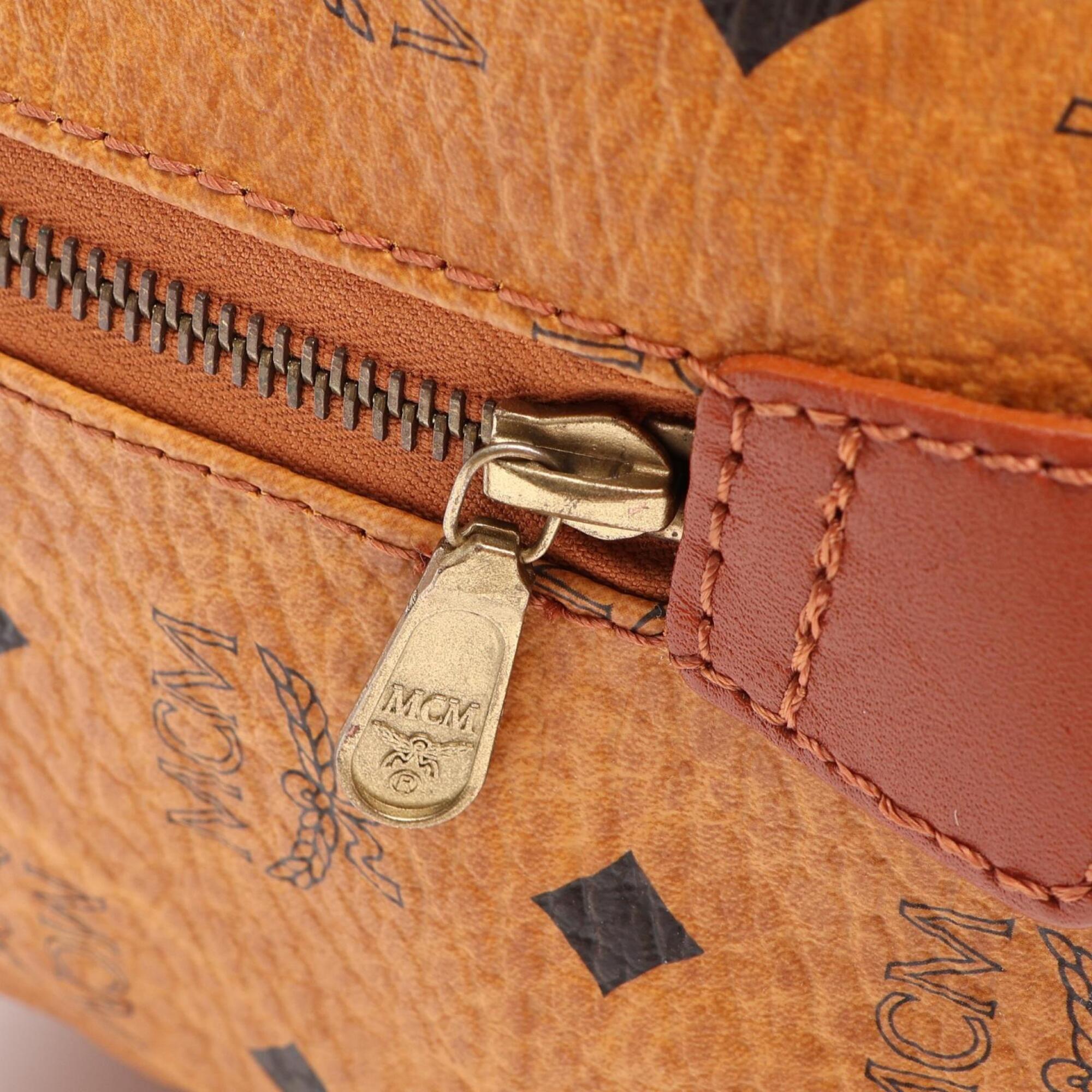 Mcm Brown Coated Canvas Leather Boston Bag Handbag (Pre-Owned)