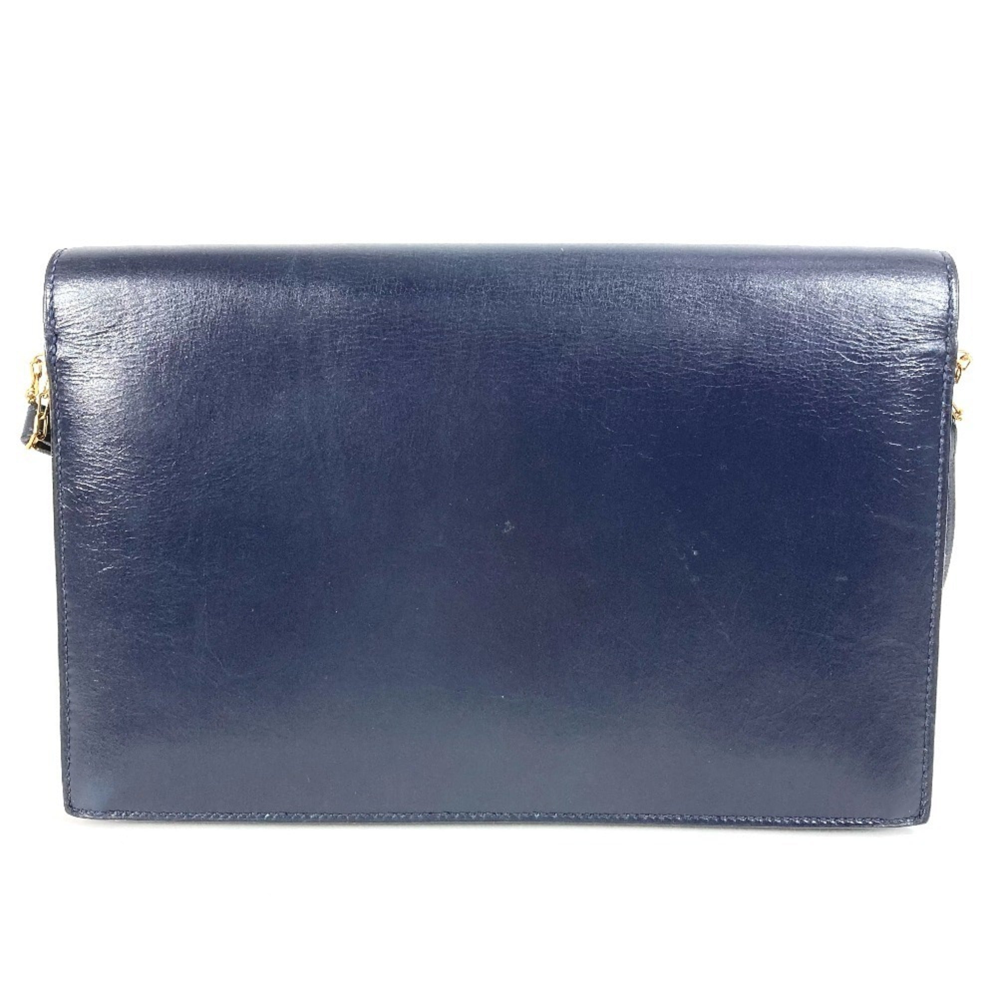 Hermes Navy Box Calf Leather Clutch Bag Shoulder Bag (Pre-Owned)