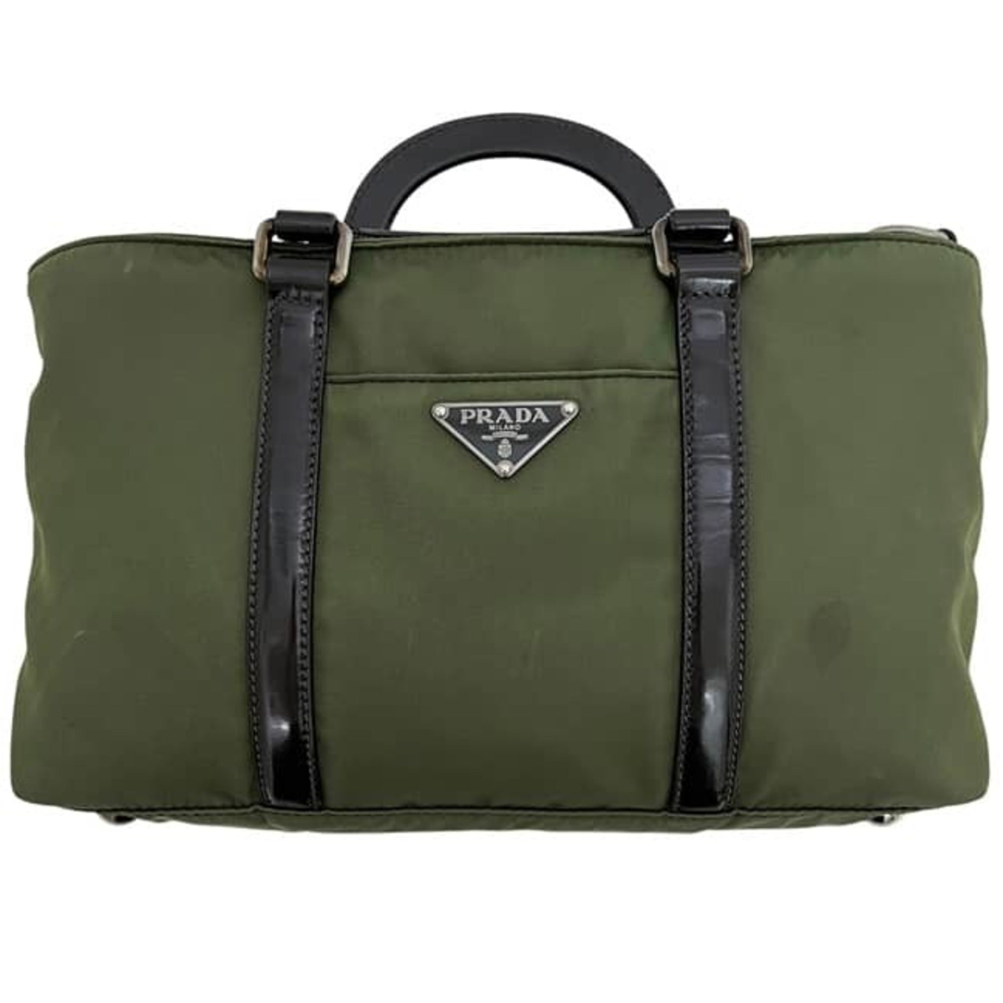 Prada Green Khaki Nylon Leather Handbag Shoulder Bag (Pre-Owned)