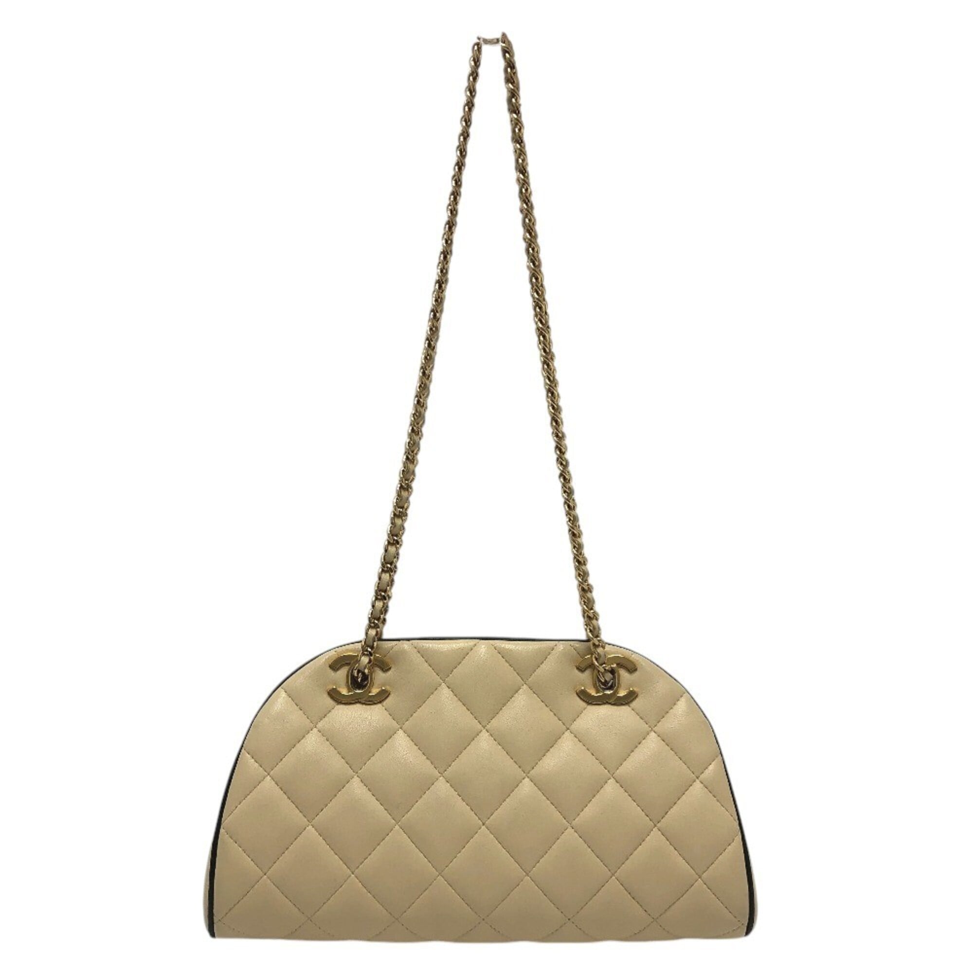 Chanel Beige Black Leather Handbag Shoulder Bag (Pre-Owned)