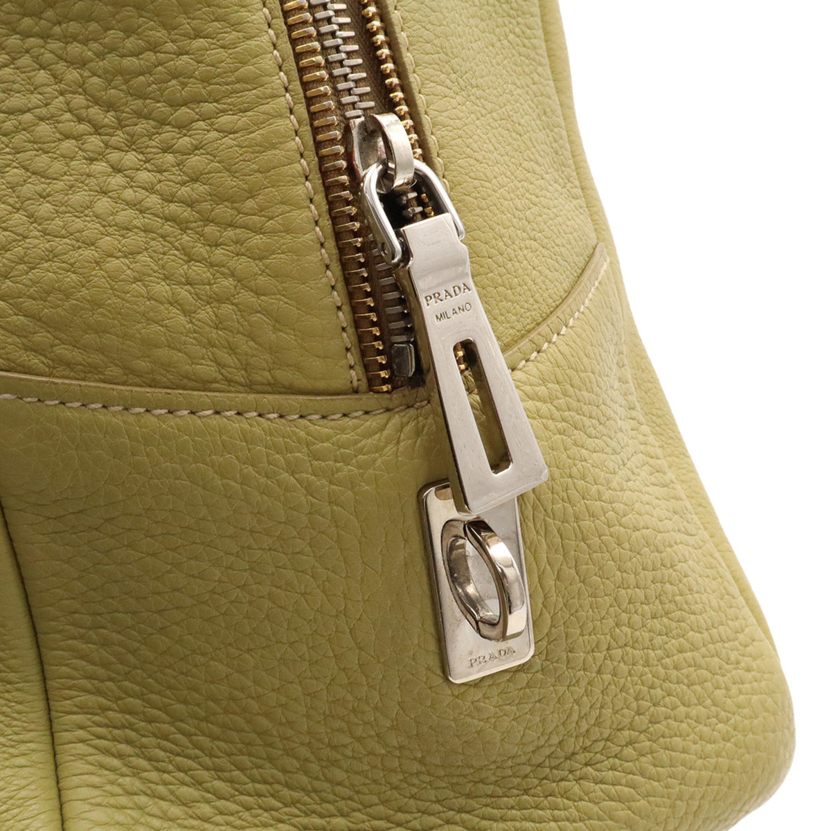 Prada Green Light Green Yellow Leather Handbag (Pre-Owned)