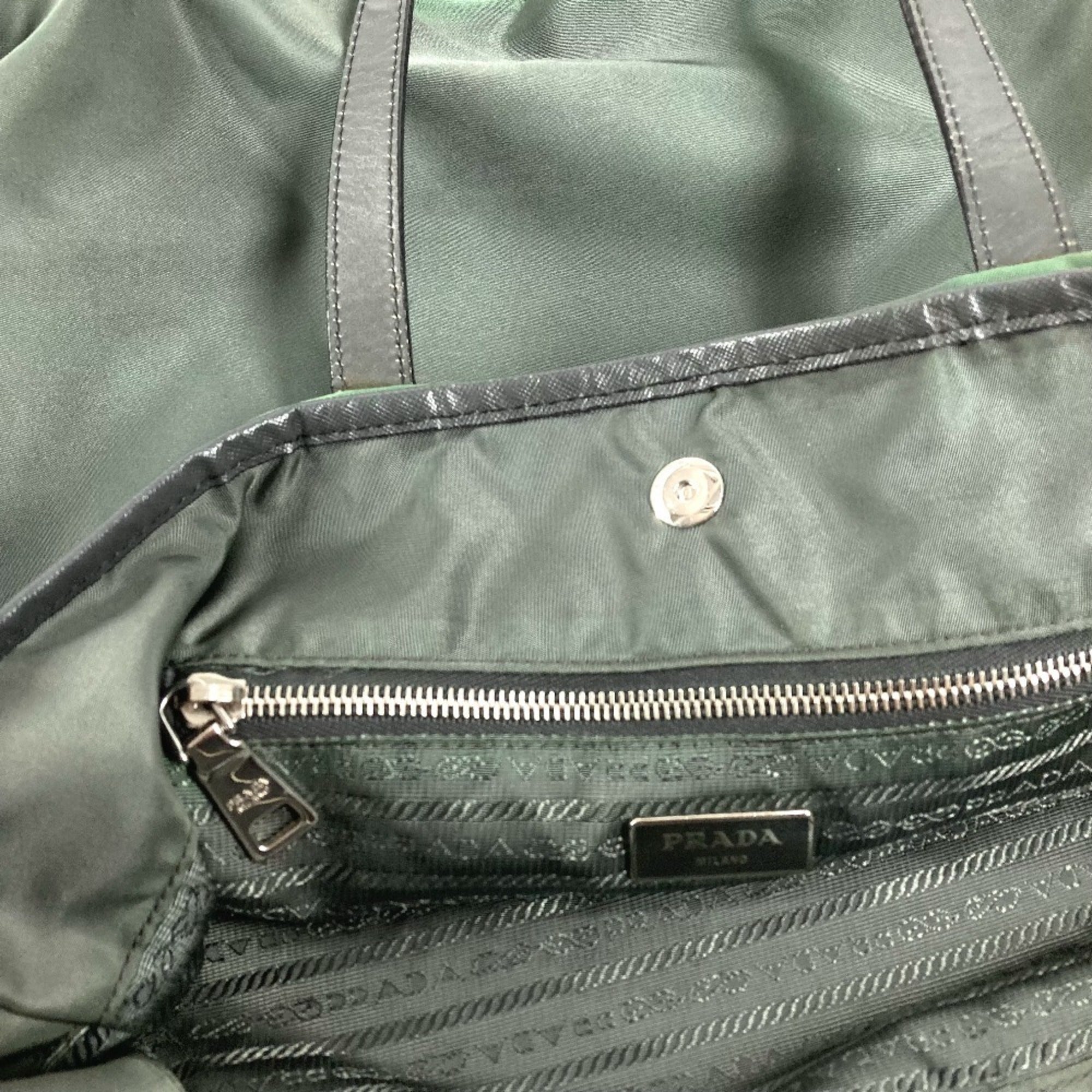 Prada Gray Nylon Leather Shoulder Bag Tote Bag (Pre-Owned)
