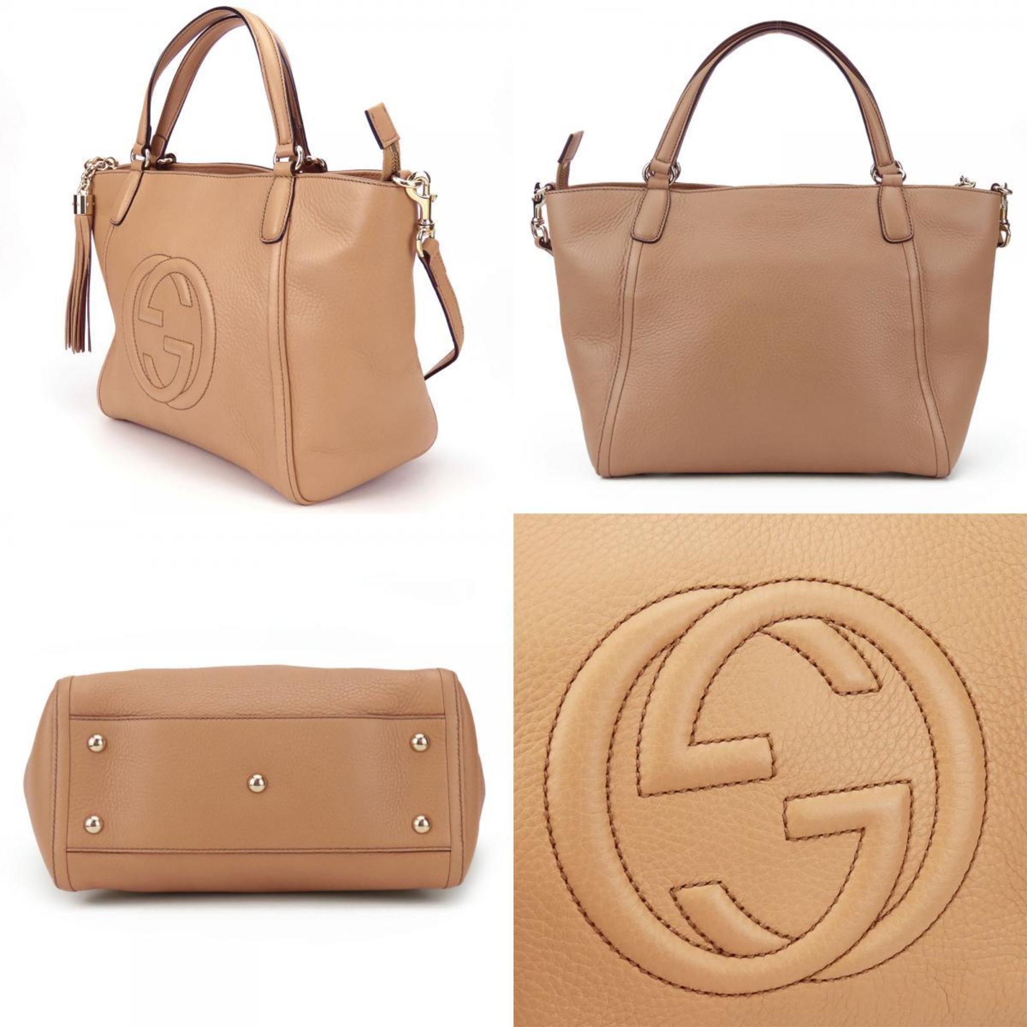 Gucci Beige Leather Handbag Shoulder Bag (Pre-Owned)