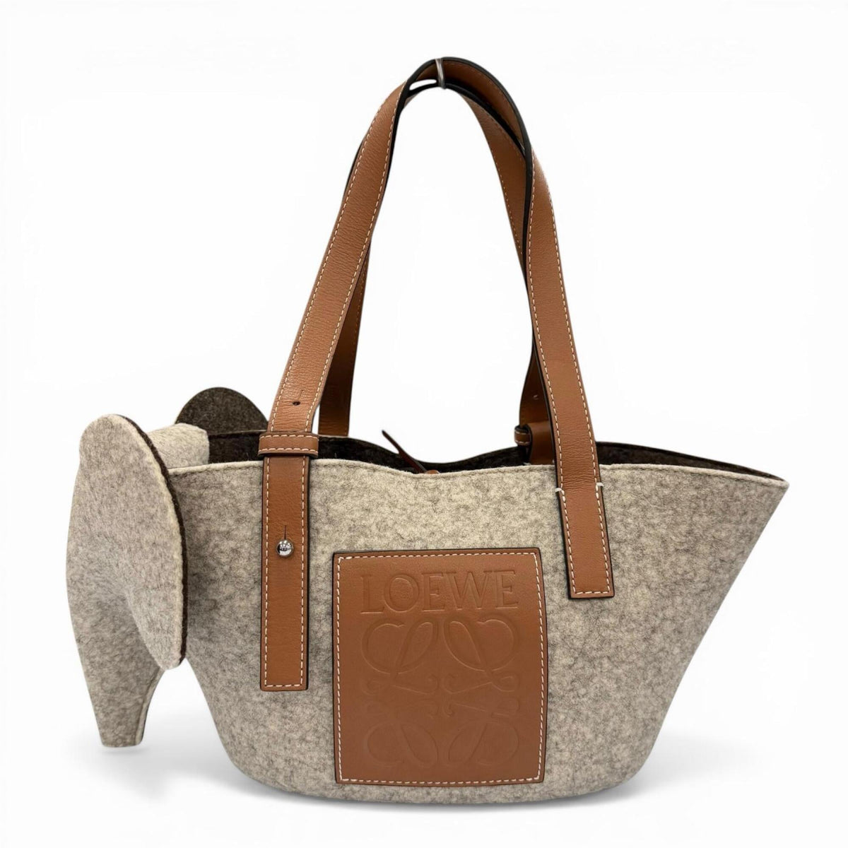 Loewe Gray Brown Felt Leather Basket Handbag (Pre-Owned)