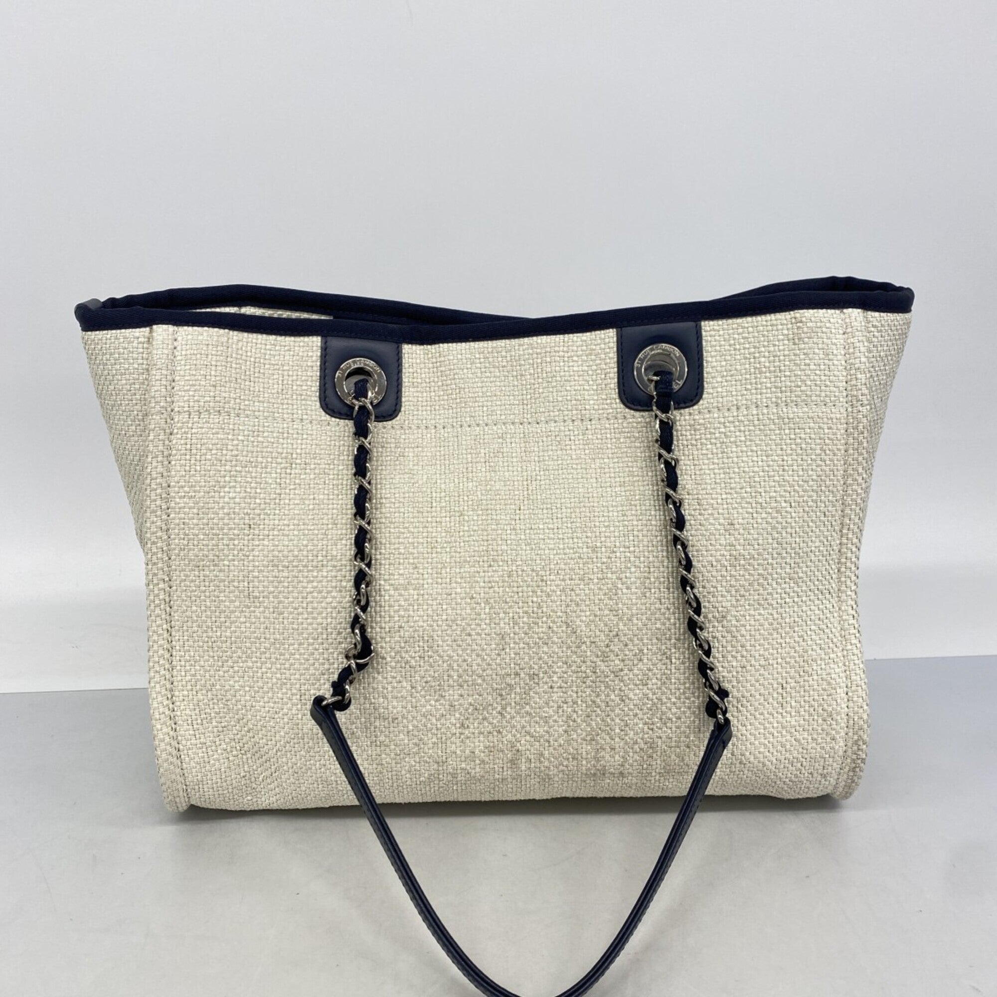 Chanel Ivory Navy Straw Tote Bag (Pre-Owned)