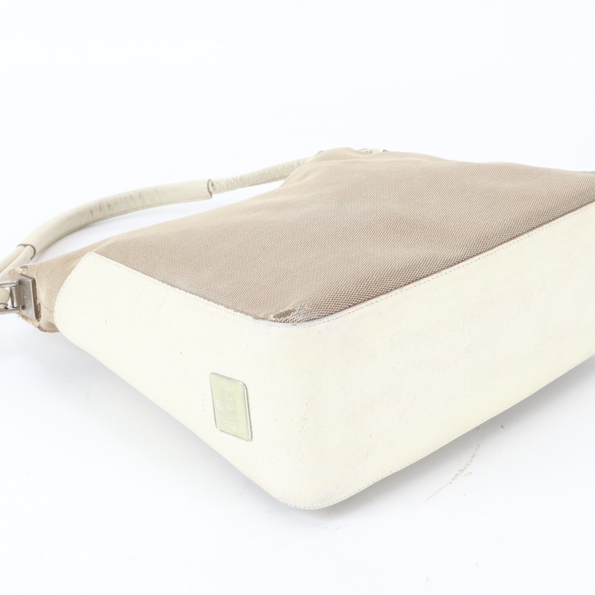 Gucci Beige Off-White Leather Canvas Shoulder Bag Tote Bag (Pre-Owned)
