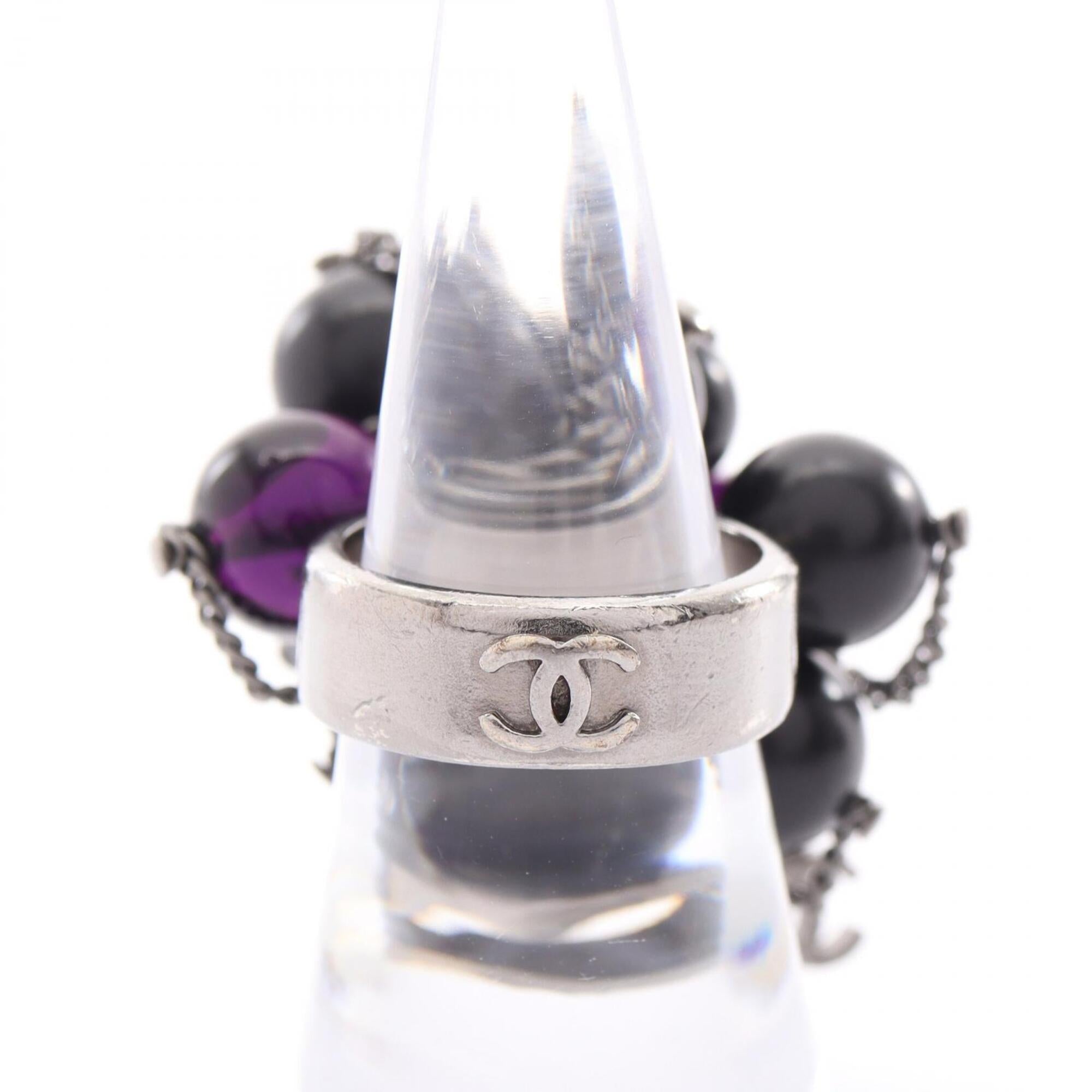 Chanel Silver Black Purple Stainless Steel Band Ring (Pre-Owned)