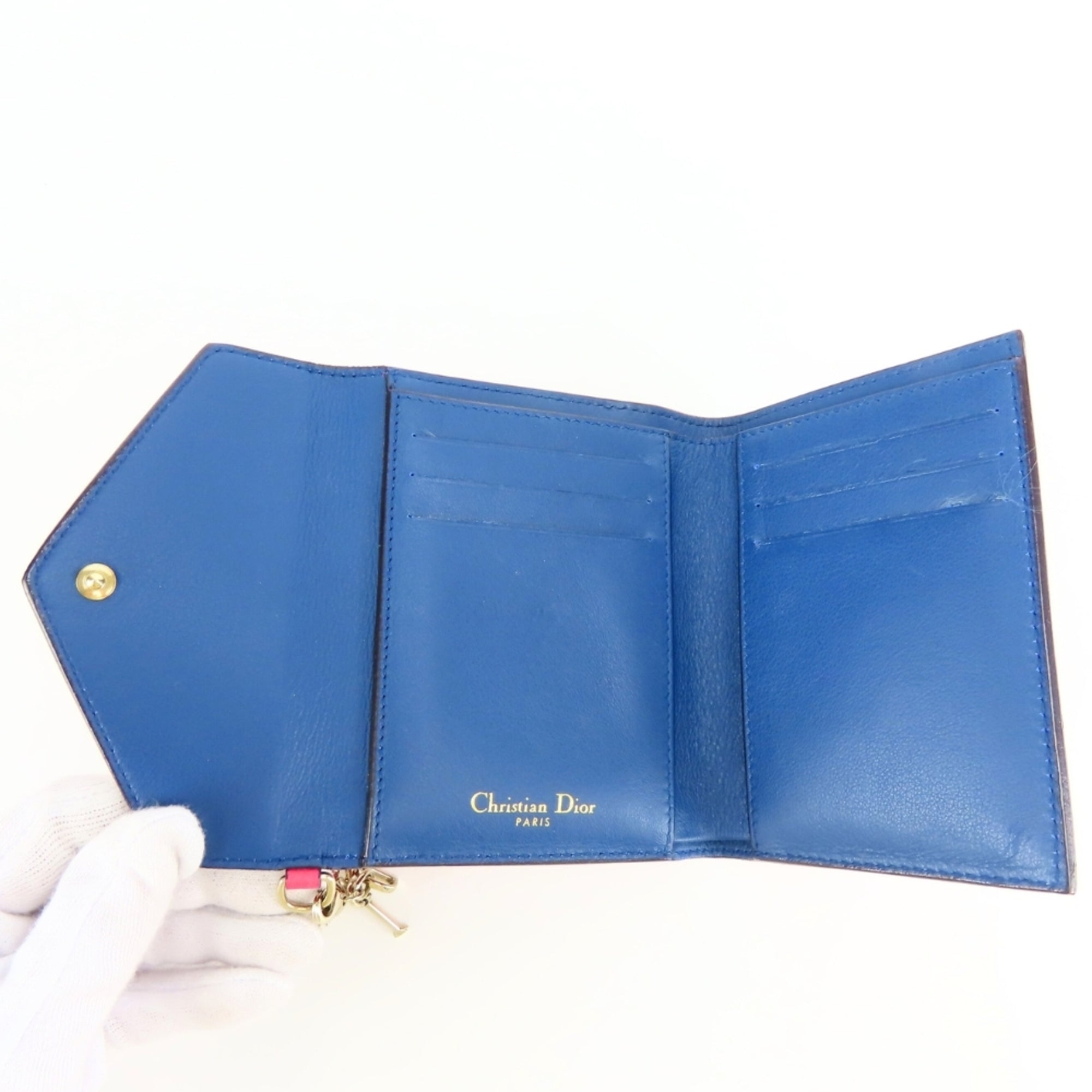 Christian Dior Navy Pink Leather Wallet (Tri-Fold) (Pre-Owned)