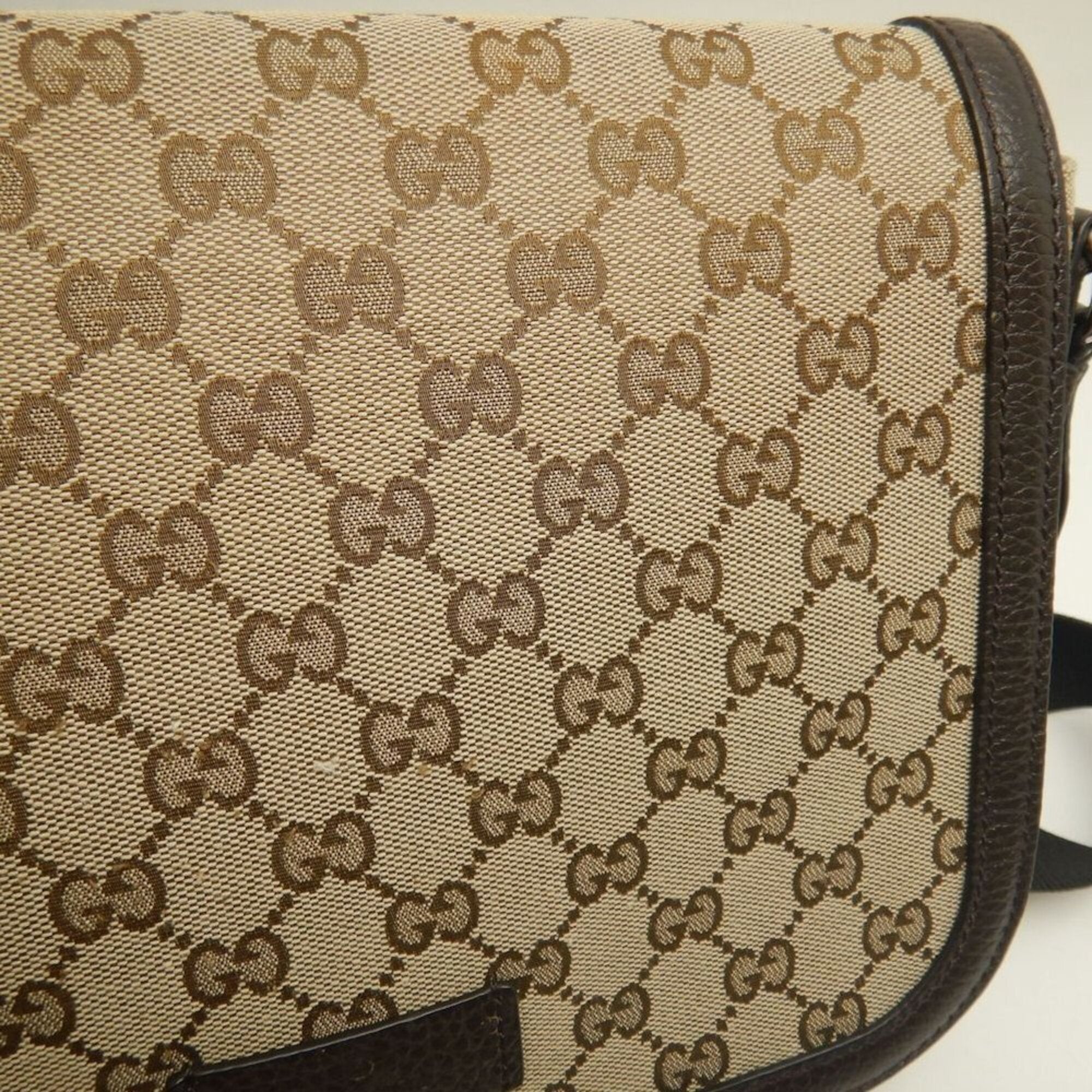 Gucci Gg Canvas Beige Gg Canvas Leather Shoulder Bag (Pre-Owned)