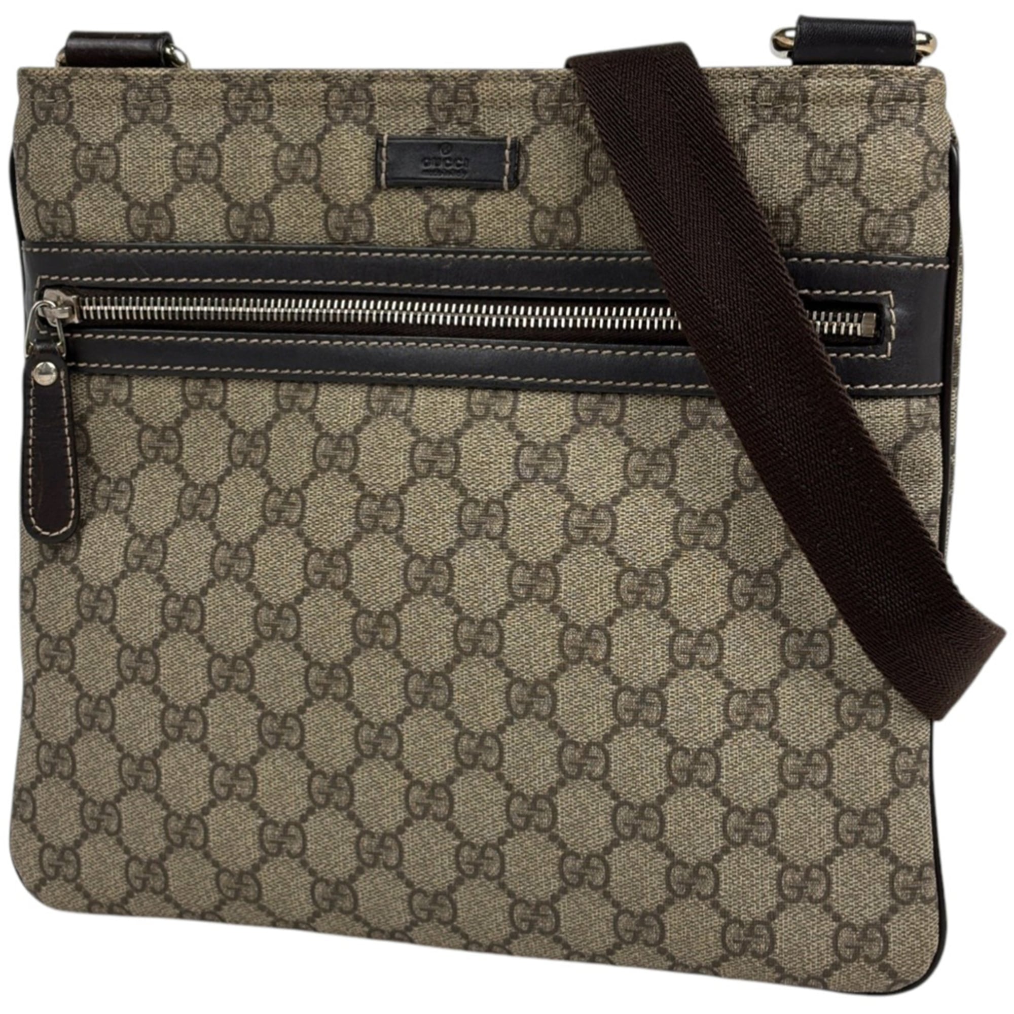 Gucci Beige Brown Coated Canvas Shoulder Bag (Pre-Owned)
