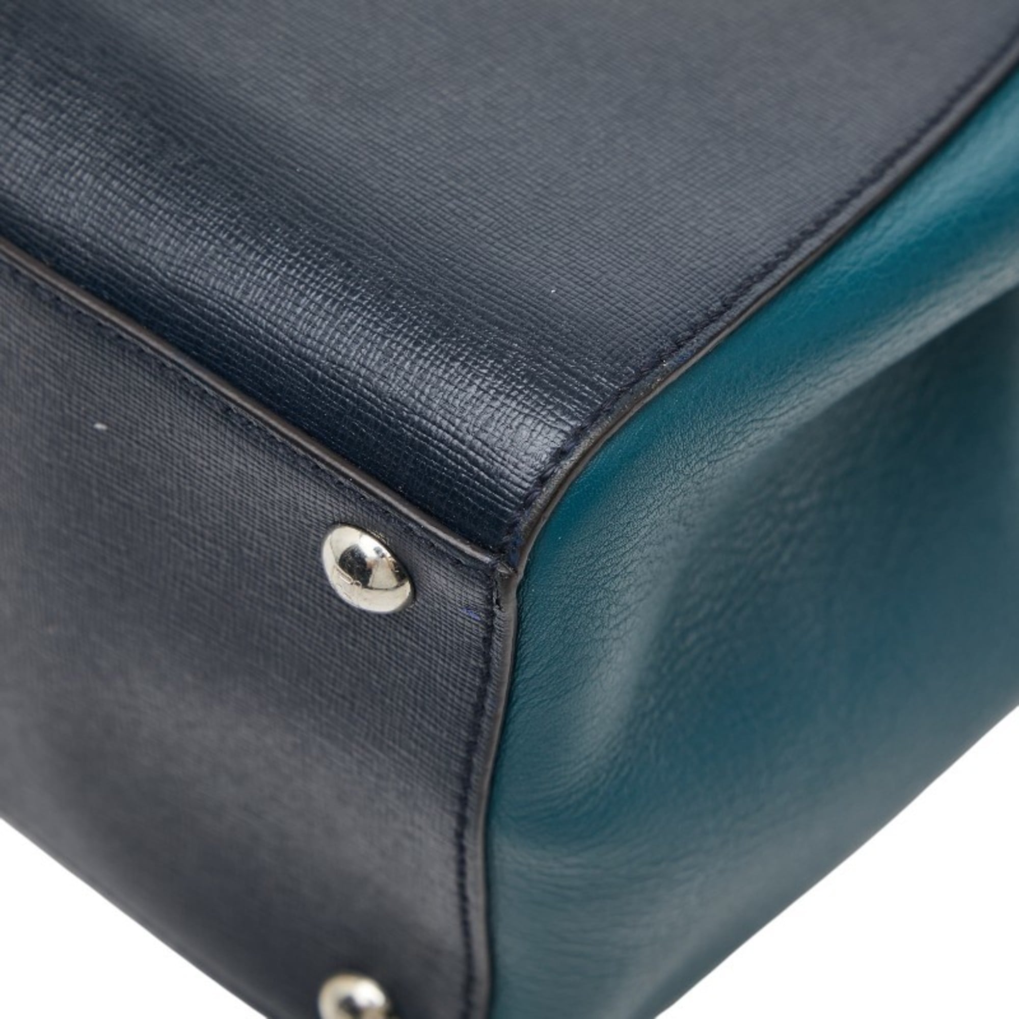 Fendi Green Navy Leather Handbag Shoulder Bag (Pre-Owned)