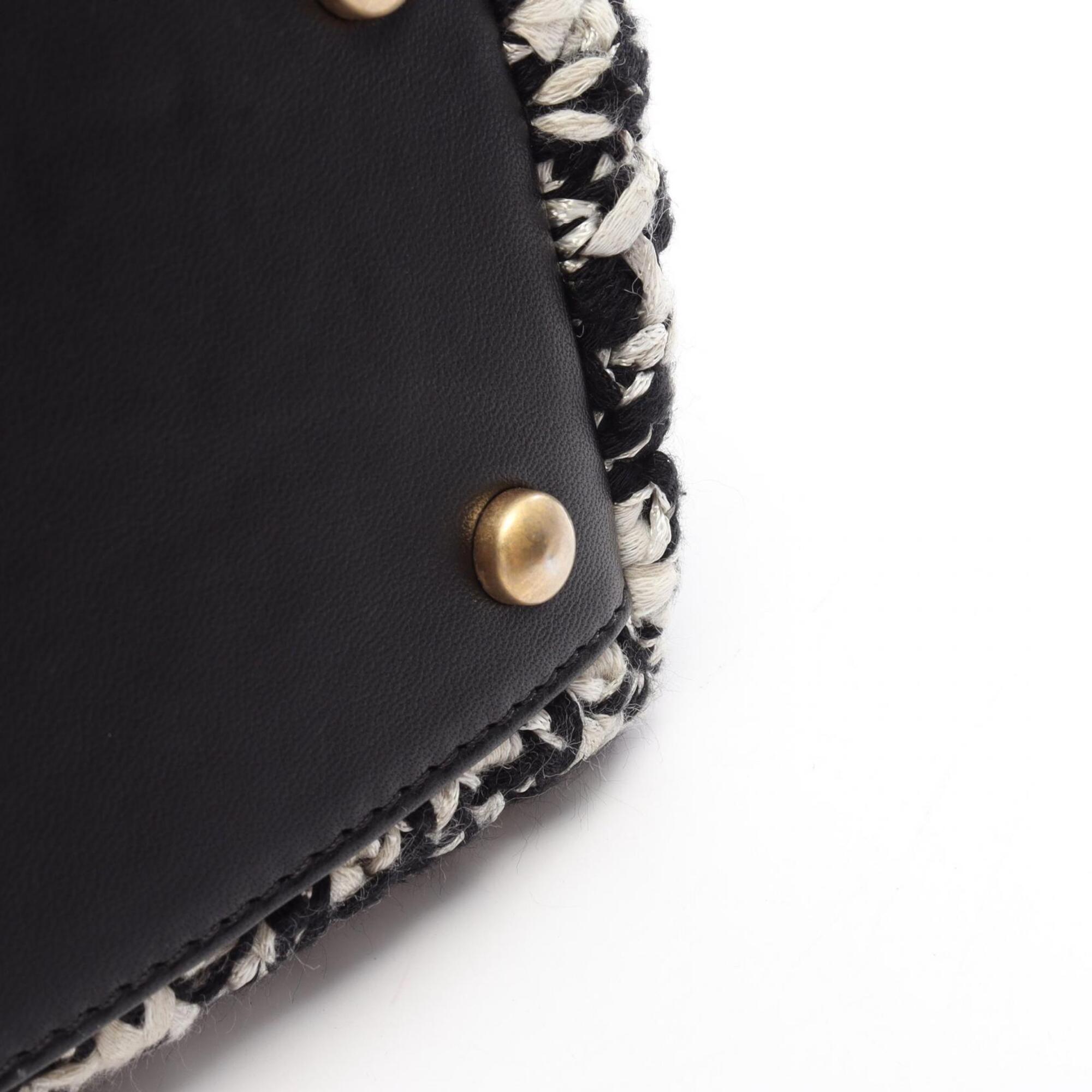 Chanel Black White Leather Fabric Handbag (Pre-Owned)