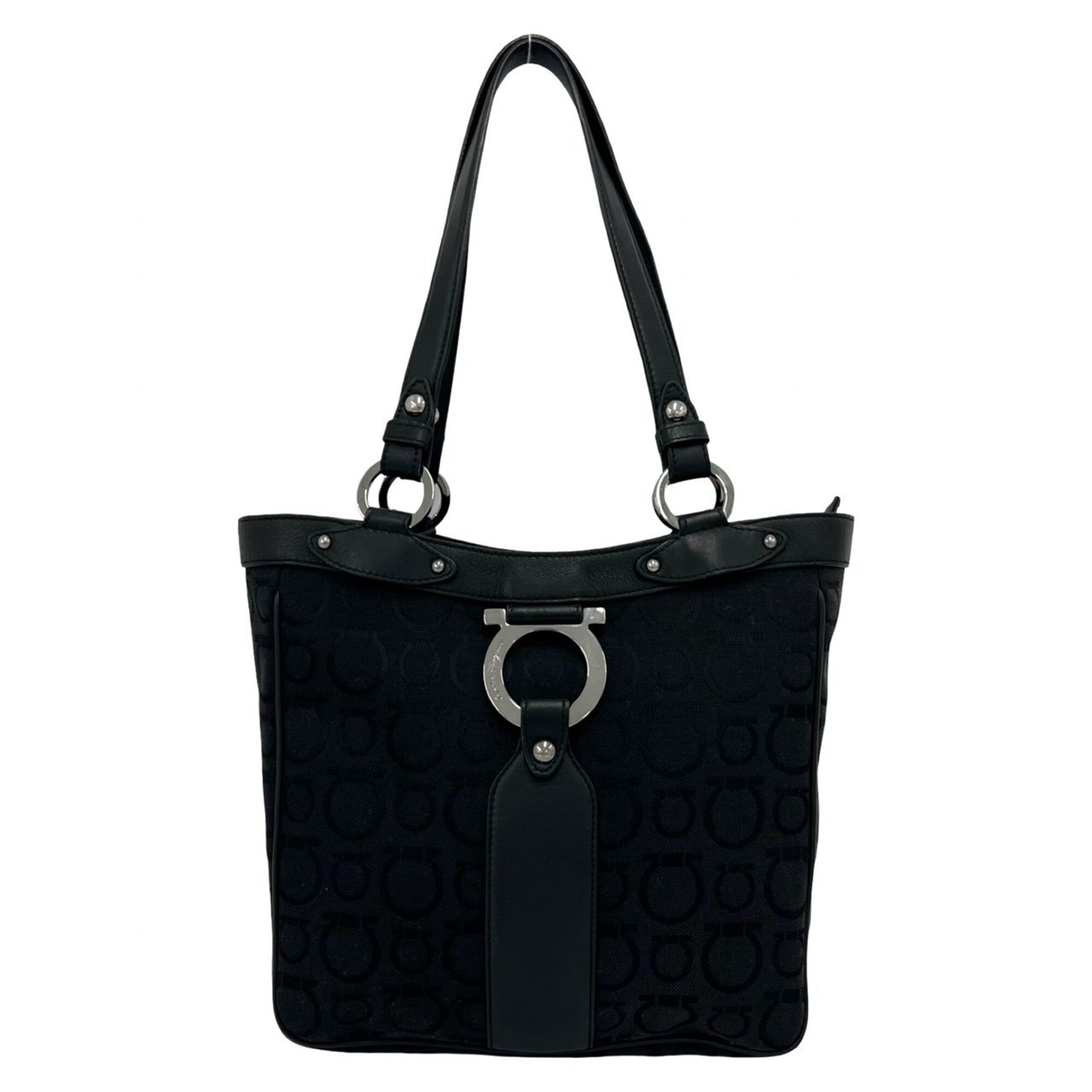 Salvatore Ferragamo Black Canvas Leather Handbag (Pre-Owned)
