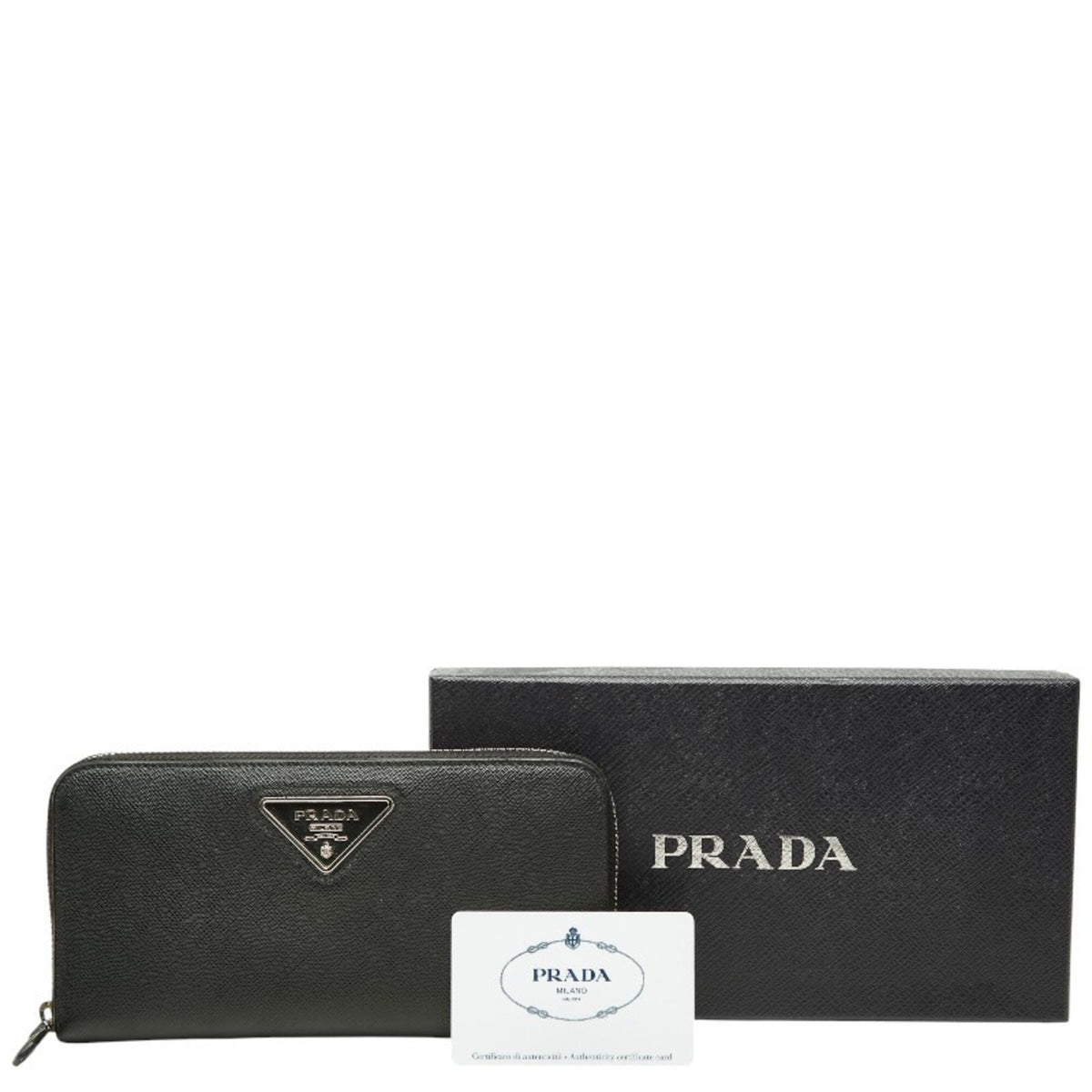 Prada Black Leather Long Wallet (Bi-Fold) (Pre-Owned)