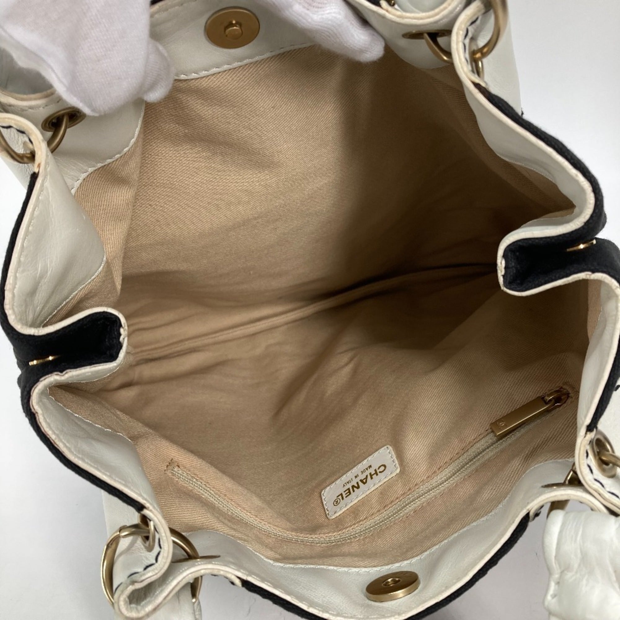 Chanel Black White Canvas Leather Shoulder Bag Tote Bag (Pre-Owned)
