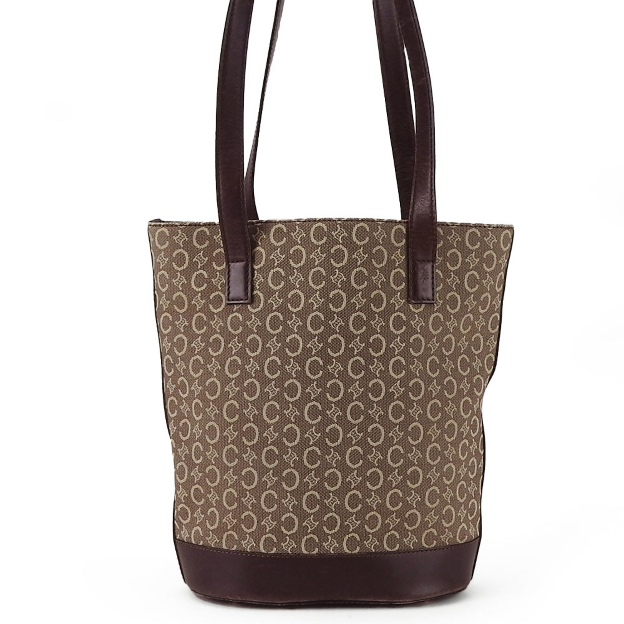 Celine Beige Dark Brown Canvas Leather Tote Bag (Pre-Owned)