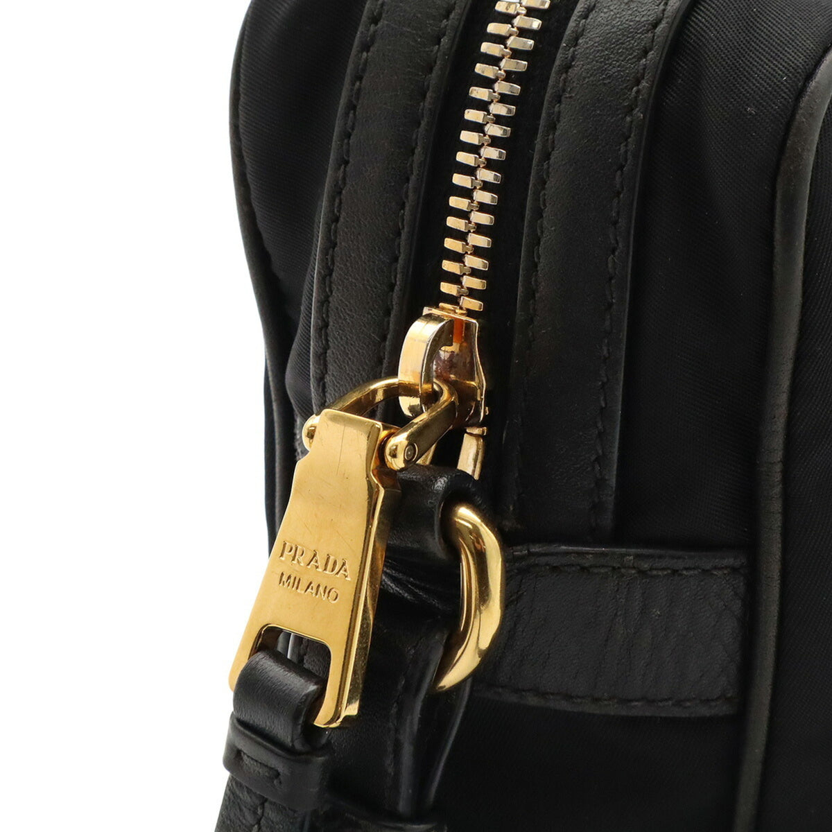 Prada Black Nero Nylon Leather Pochette Shoulder Bag (Pre-Owned)