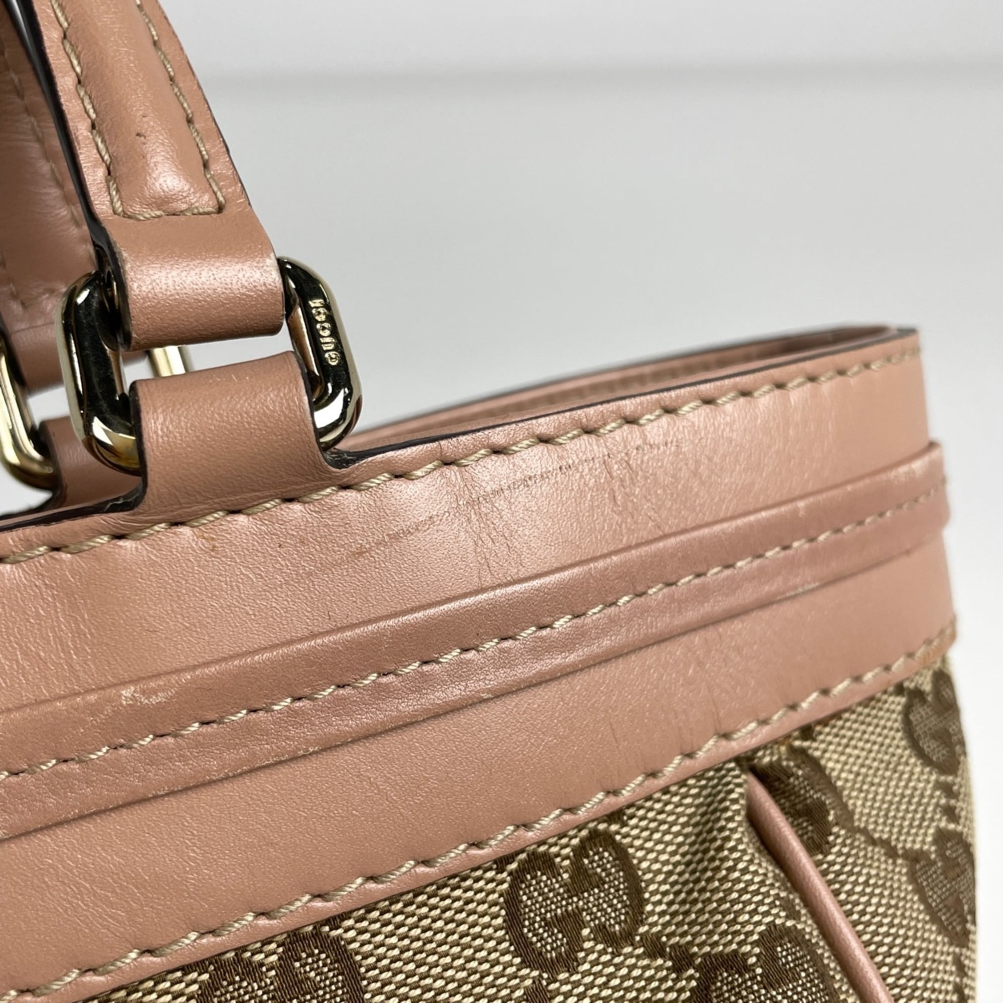 Gucci Gg Canvas Beige Pink Beige Gg Canvas Leather Tote Bag (Pre-Owned)