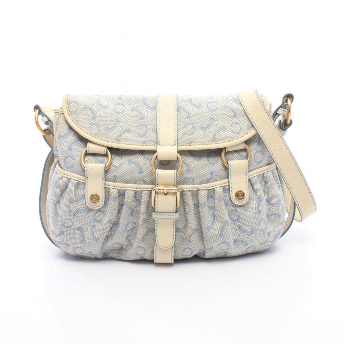 Celine Blue White Canvas Leather Handbag Shoulder Bag (Pre-Owned)