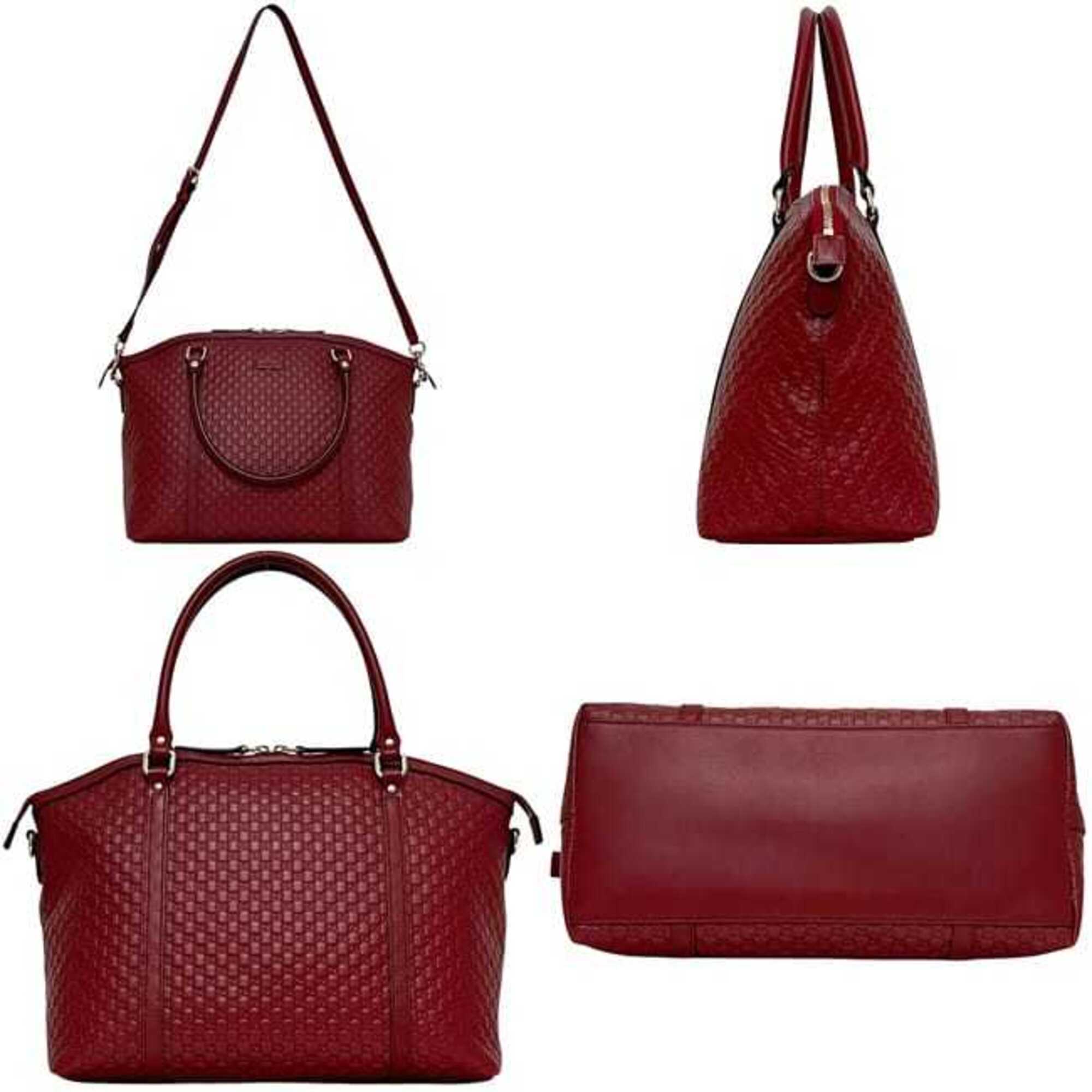 Gucci Red Color Leather Shoulder Bag Tote Bag (Pre-Owned)