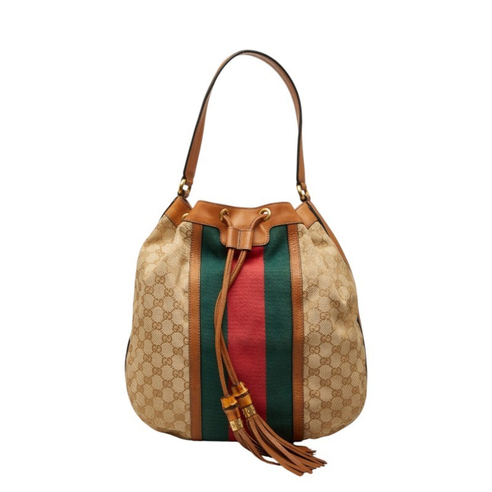 Gucci Gg Canvas Beige Multi-Color Gg Canvas Leather Shoulder Bag (Pre-Owned)