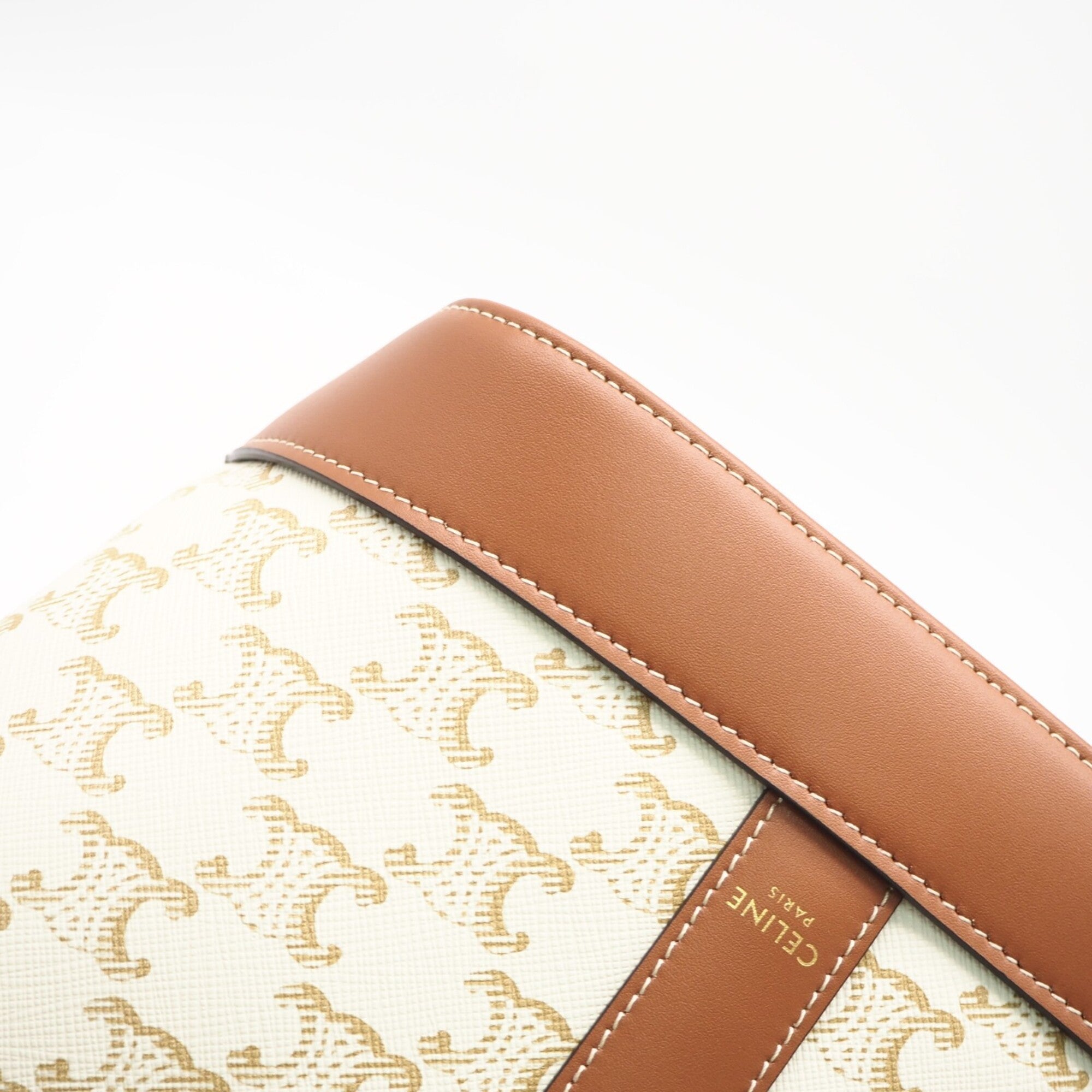 Celine Beige White Coated Canvas Leather Shoulder Bag (Pre-Owned)