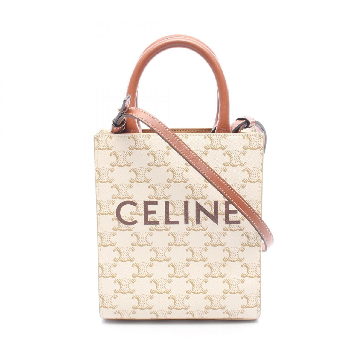 Celine Brown Ivory Coated Canvas Leather Handbag (Pre-Owned)