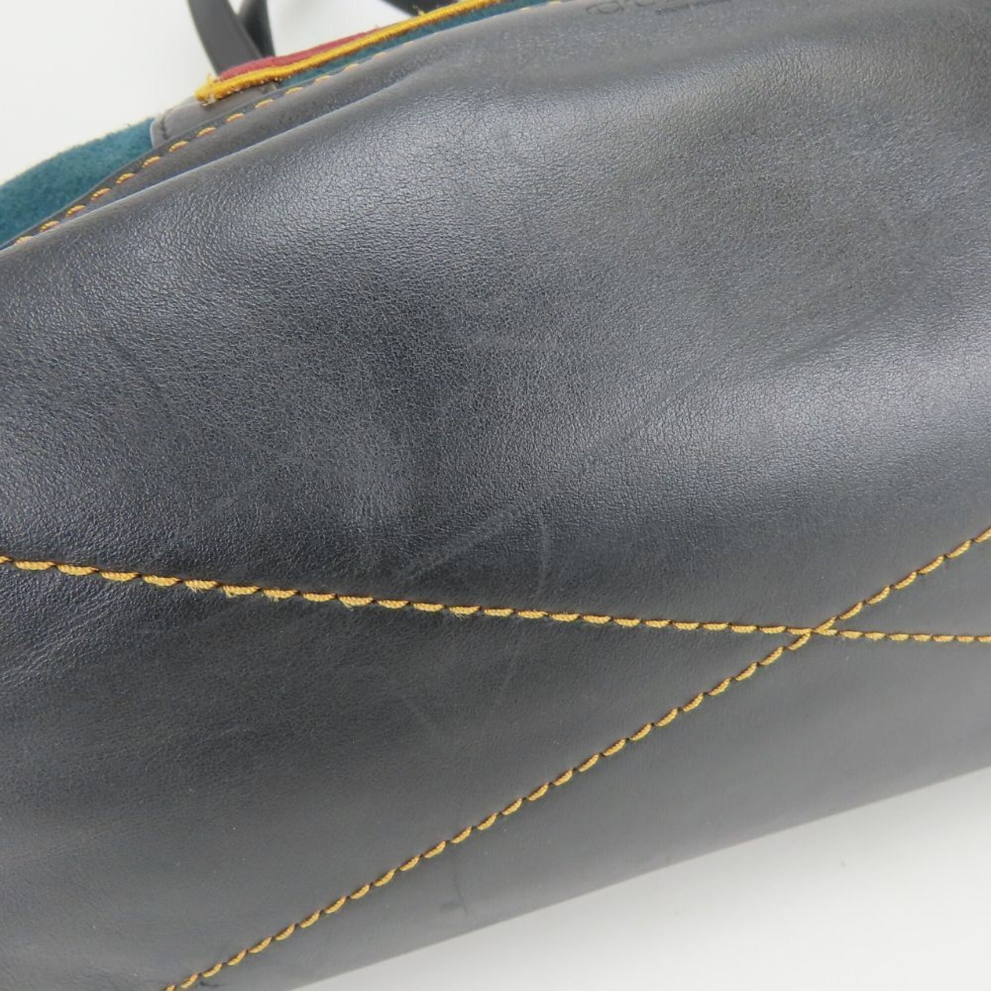 Coach Black Green Felt Leather Tote Bag (Pre-Owned)